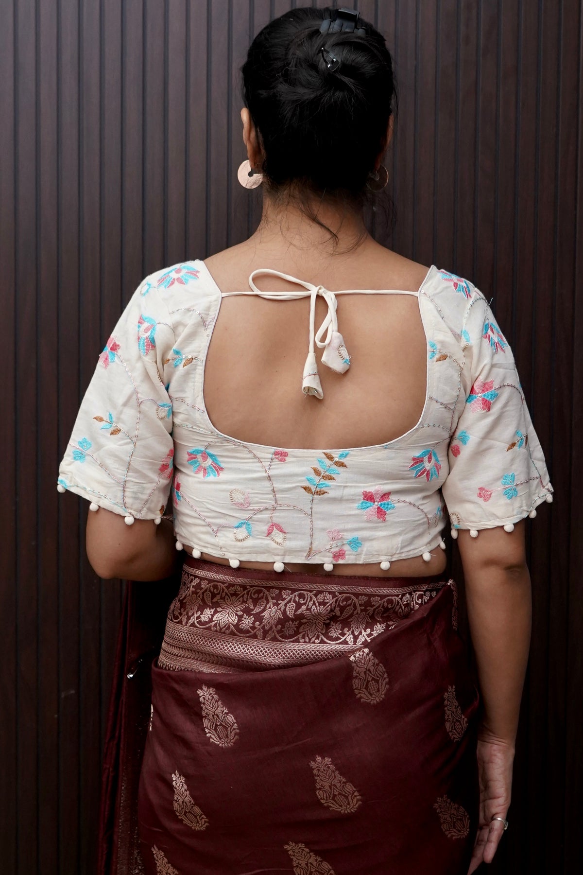 White Embroidered Work Blouse - 4