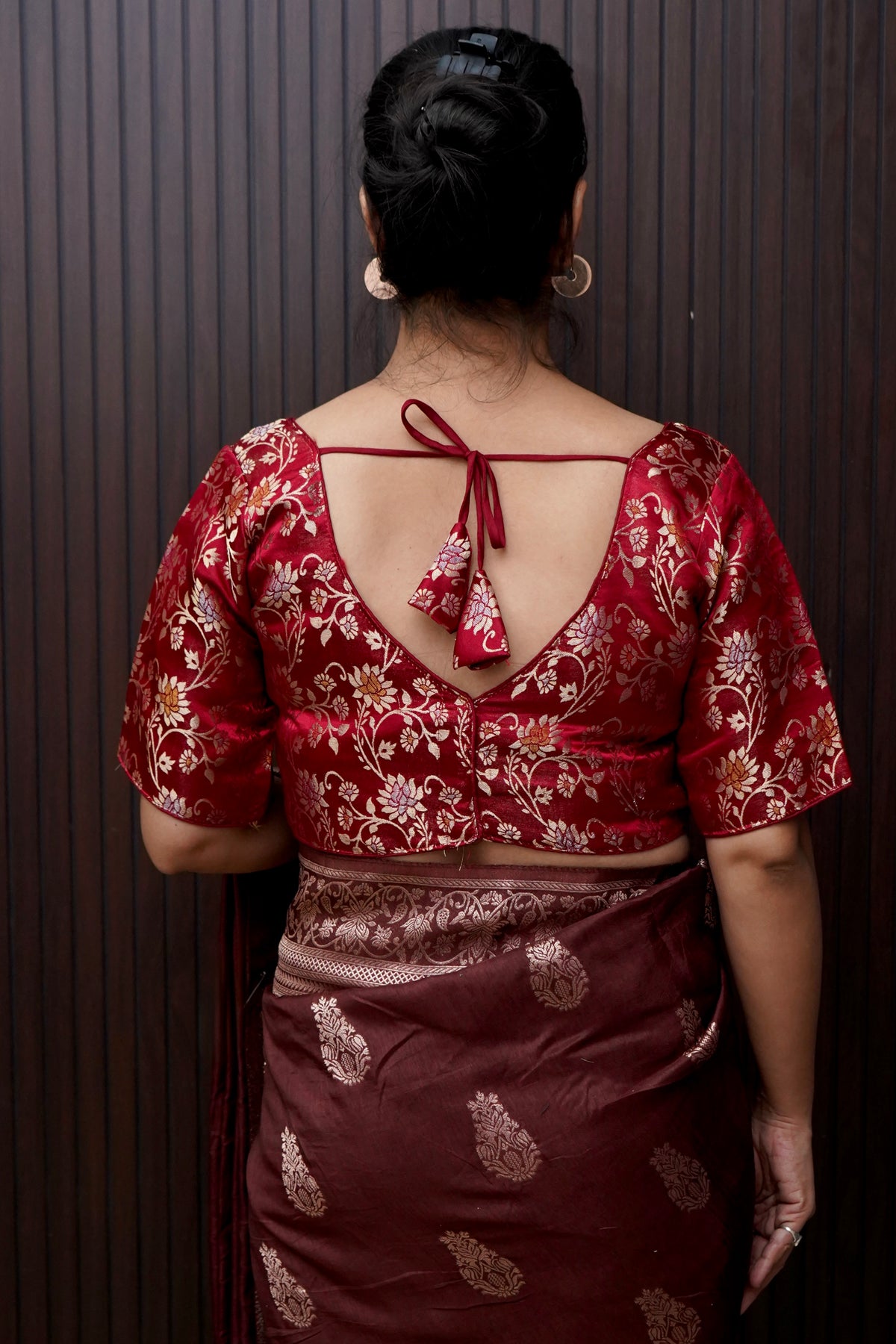 Brocade Floral Vine Blouse - Deep Red