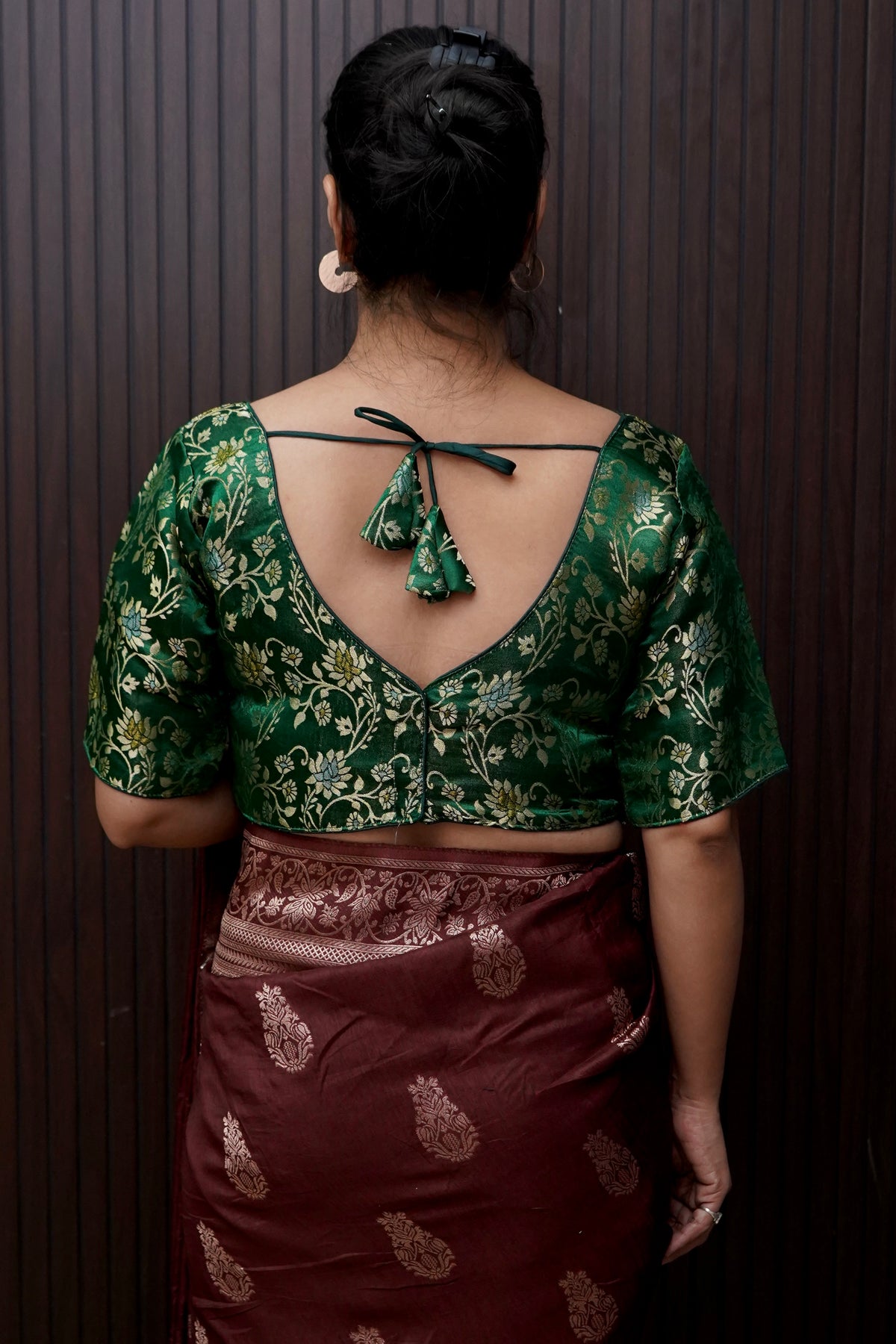 Brocade Floral Vine Blouse - Dark Green