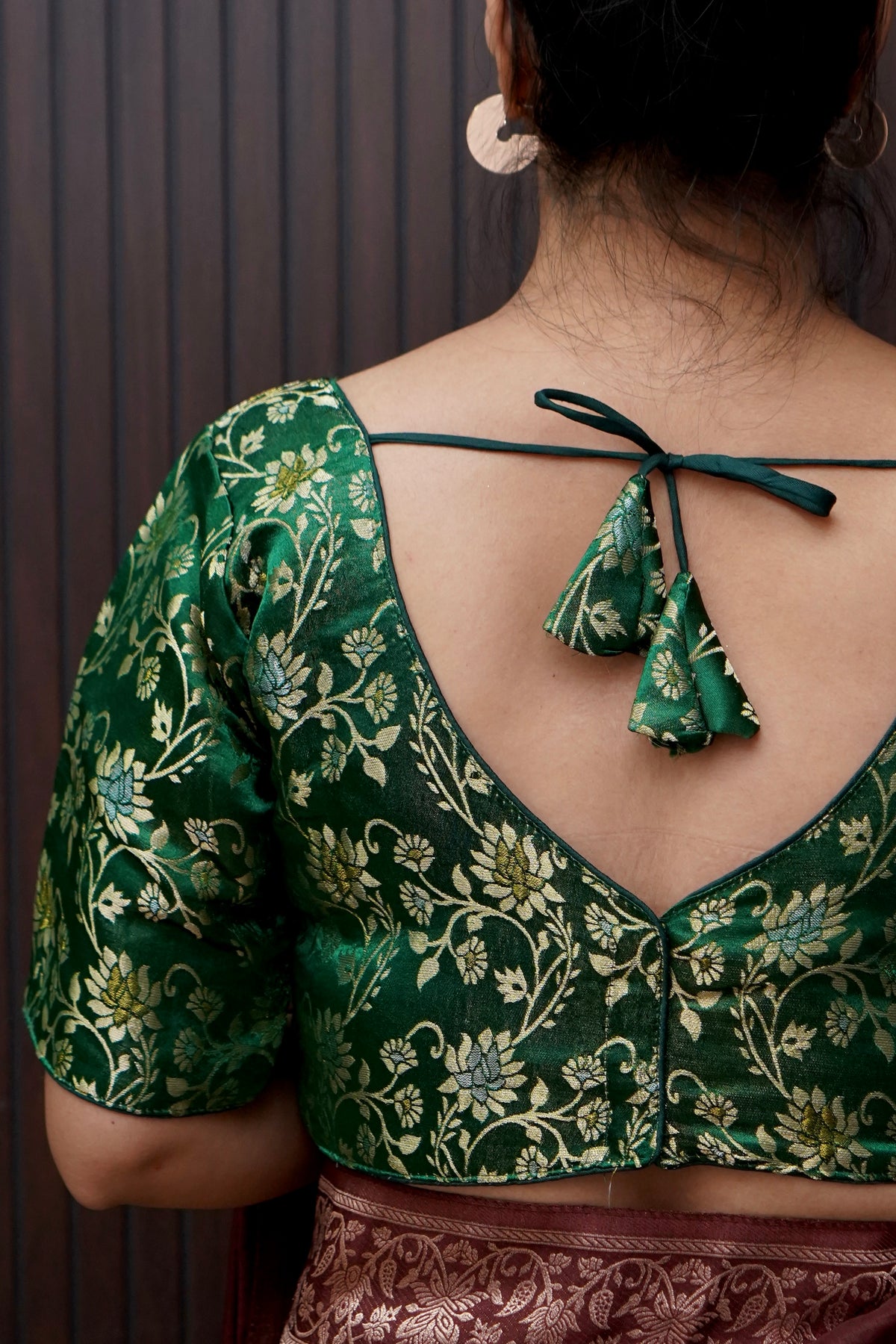 Brocade Floral Vine Blouse - Dark Green