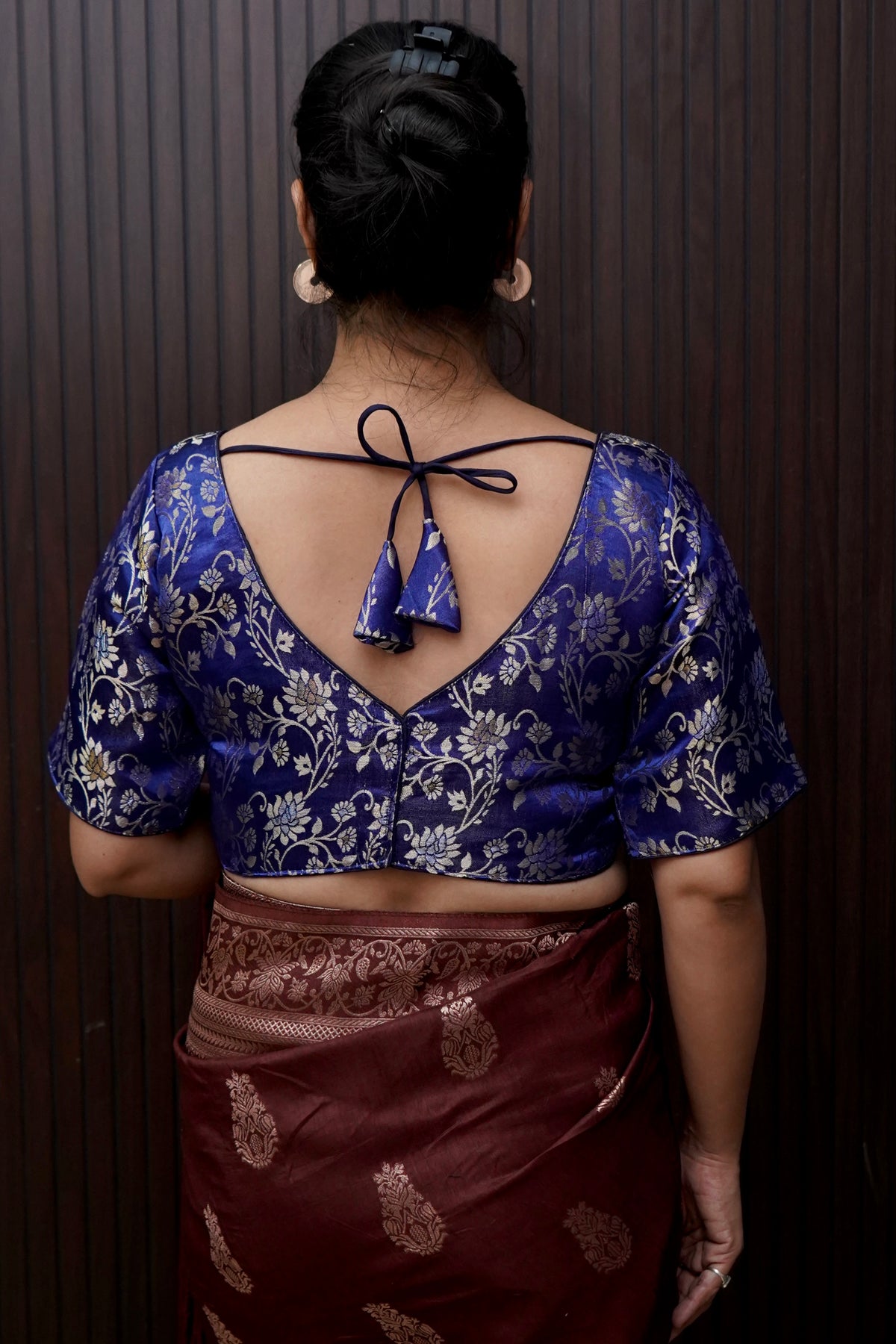 Brocade Floral Vine Blouse - Royal Blue