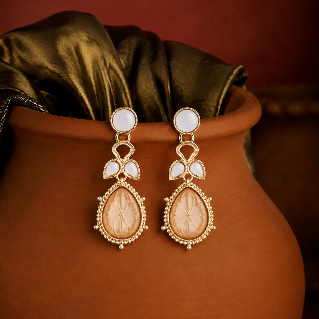 Champagne Floral Pearl Drop Earrings