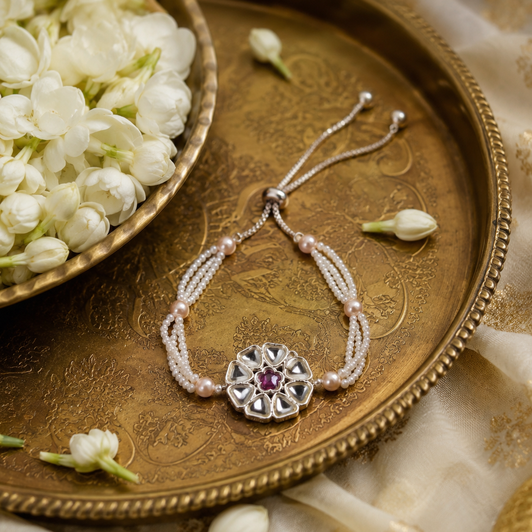 Rose Pearl Floral Rakhi Bracelet
