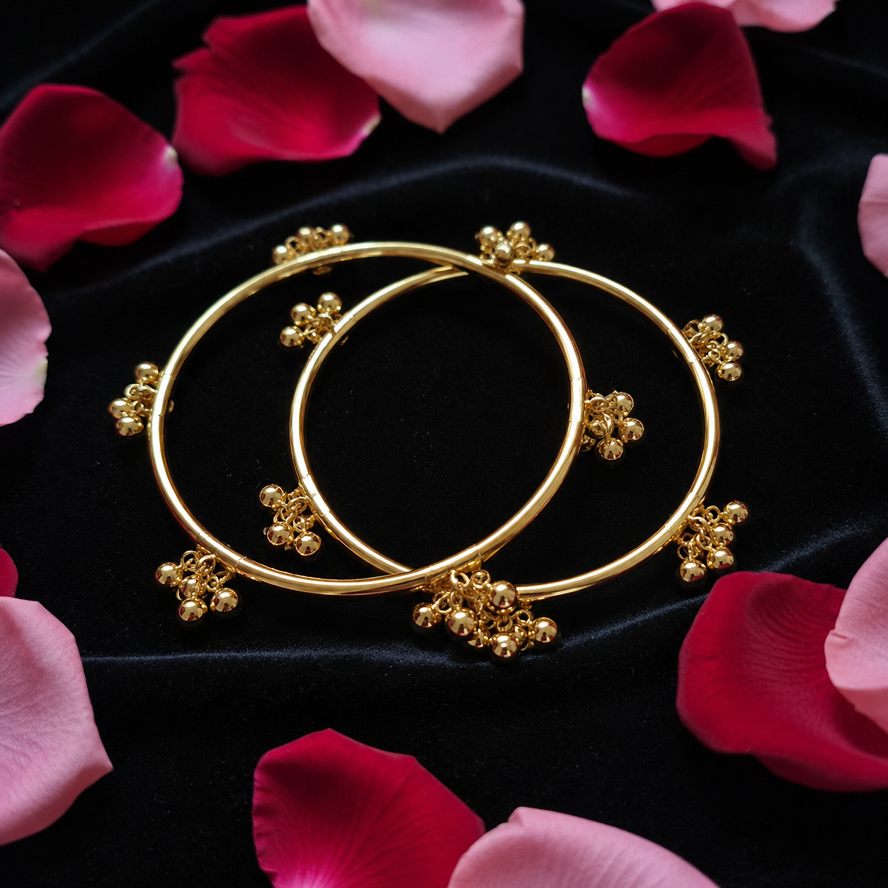 Pair of Golden Textured Ghungroo Charm Bangles