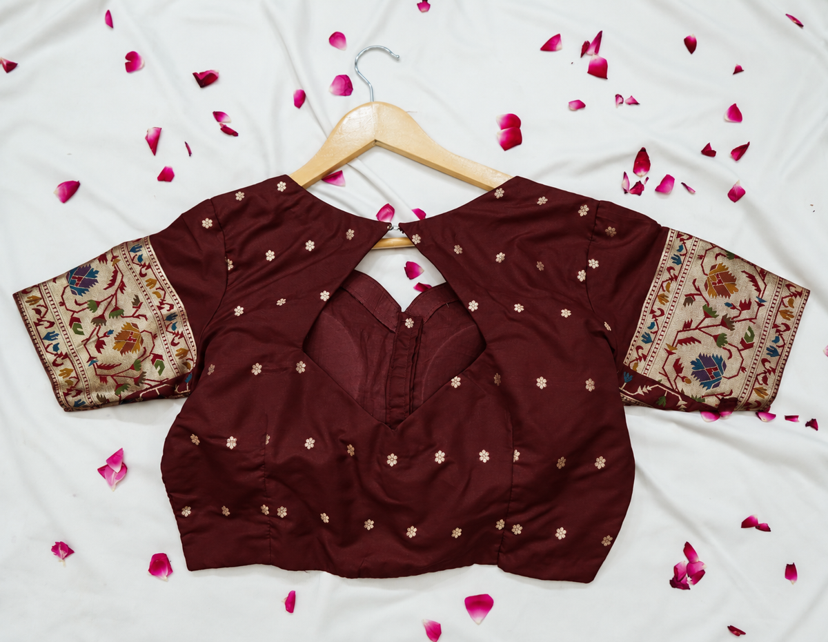 Peshavi - Deep Burgundy Paithani Silk Saree with Stitched Blouse