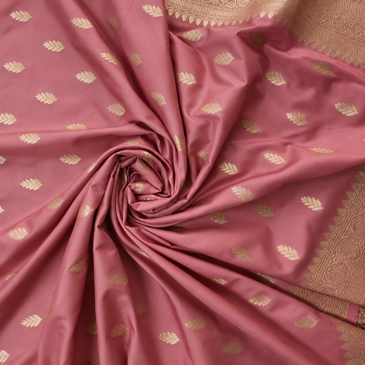 Mauve Pink Banarasi Tapetta Silk Leaf Weave Dupatta