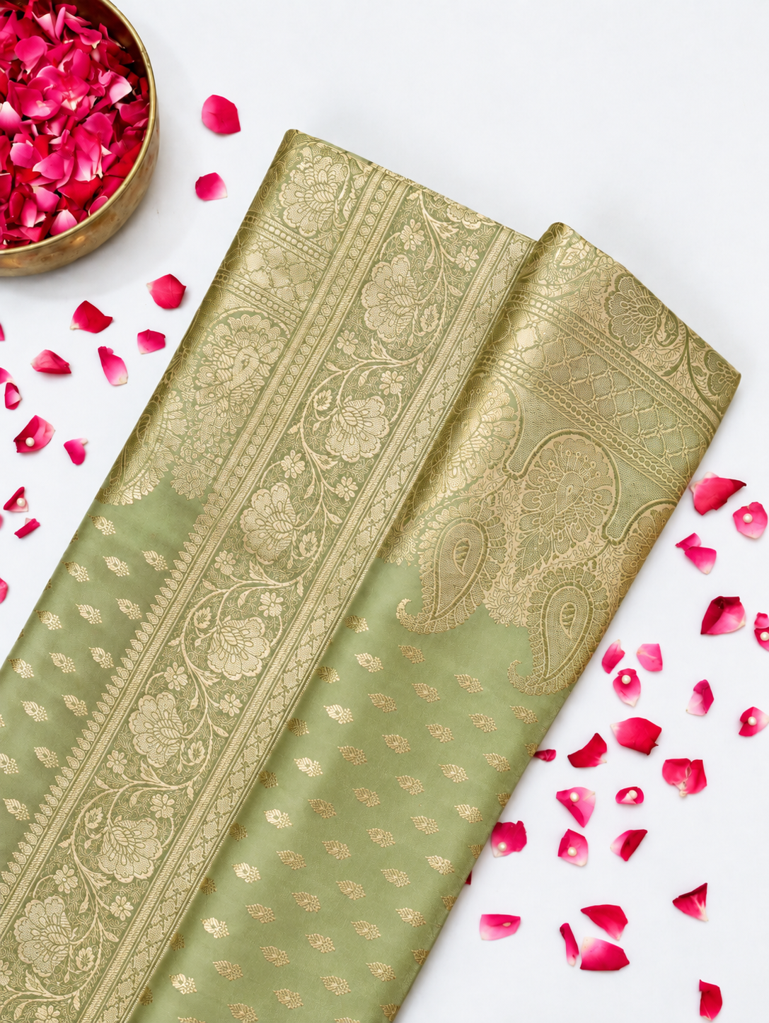 Rich Pastel Green Banarasi Silk Saree with Gold Zari Weaving