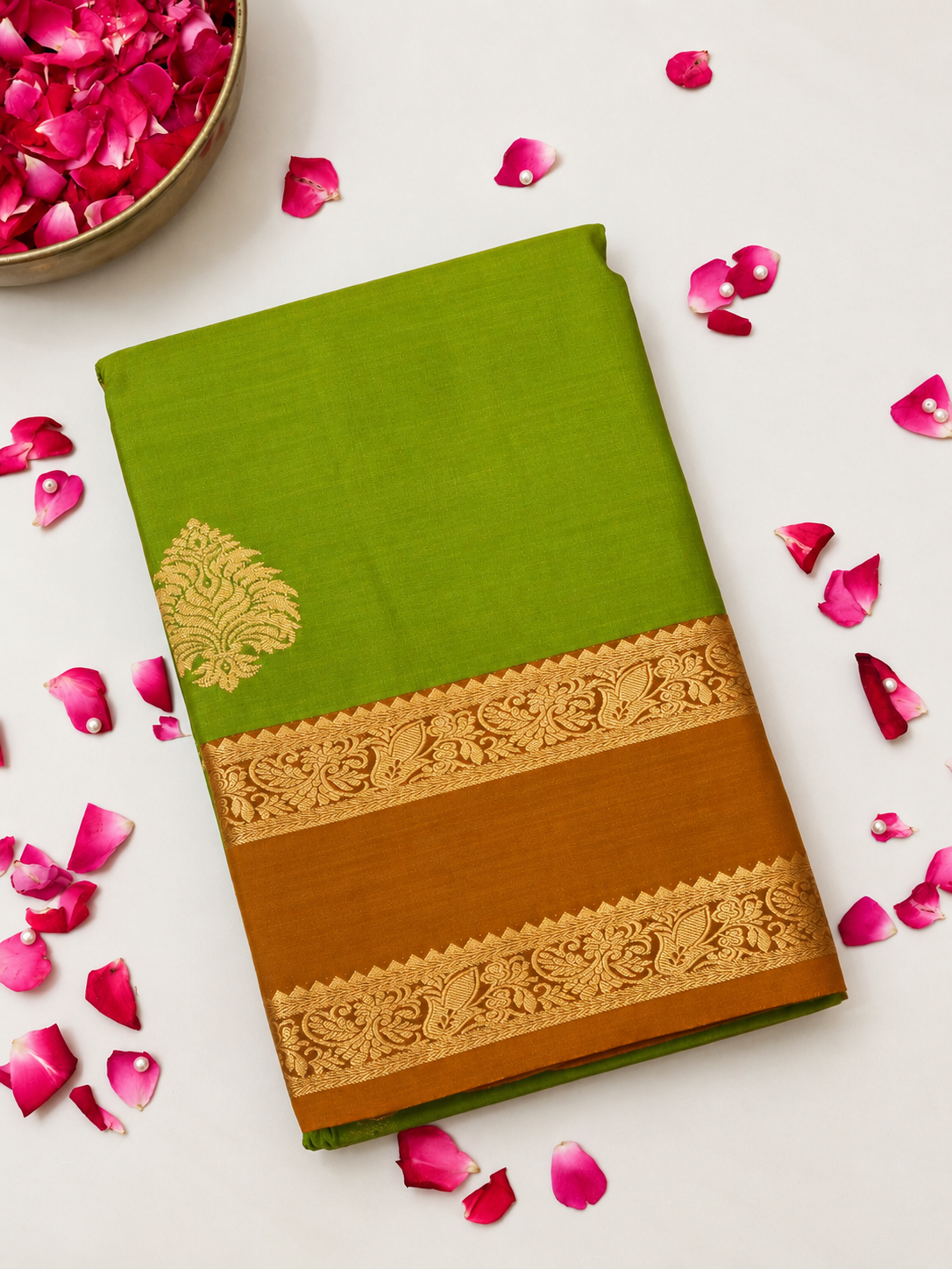 Devi - Light Green Kanjivaram Silk Saree with Korvai Border