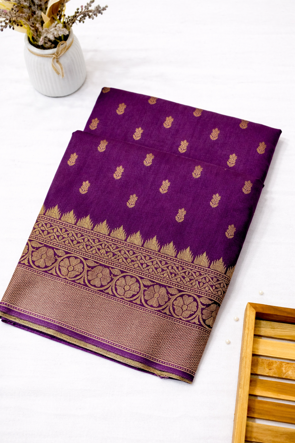 Royal Purple Raw Silk Saree with Gold Zari Border