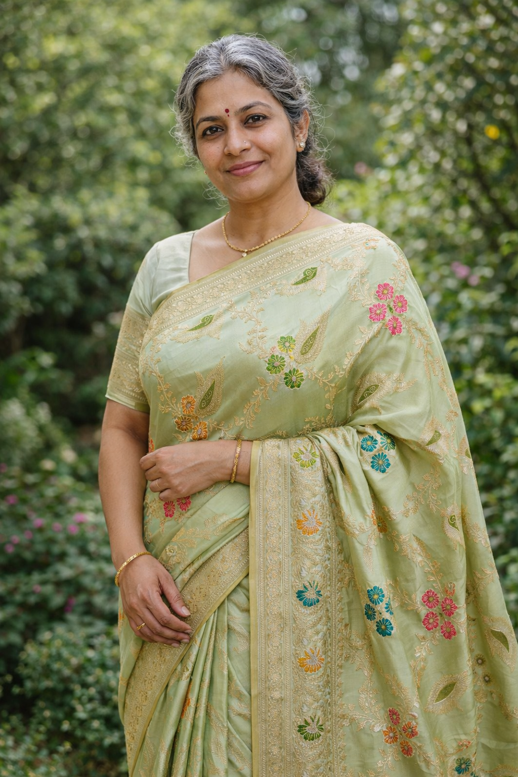 Enriched Green Banarasi Katan Silk Saree with Multicolor Meenakari Floral Jaal