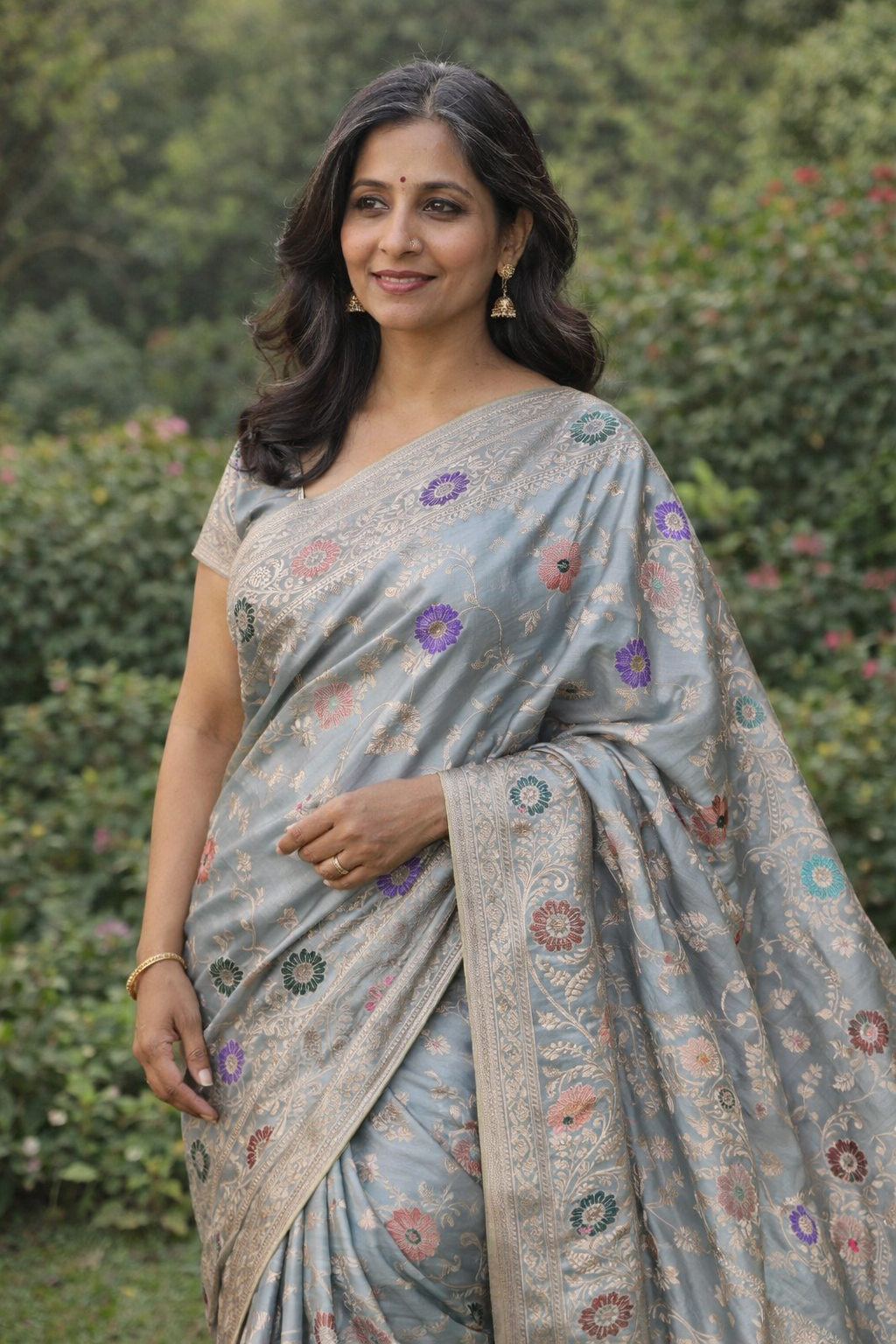 Enriched Banarasi Katan Silk Saree | Sea Green Multicolor Meenakari Floral Jaal