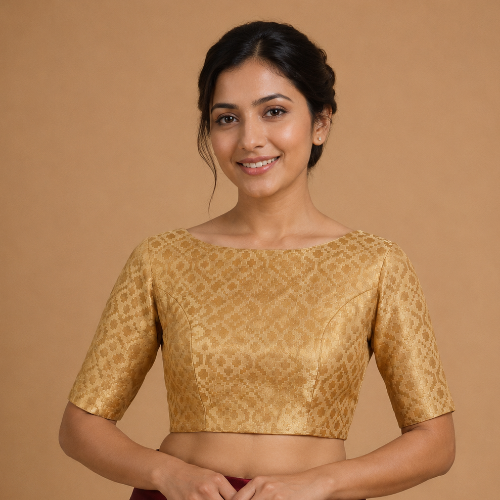 Gold Brocade Blouse – Elbow Length Sleeves