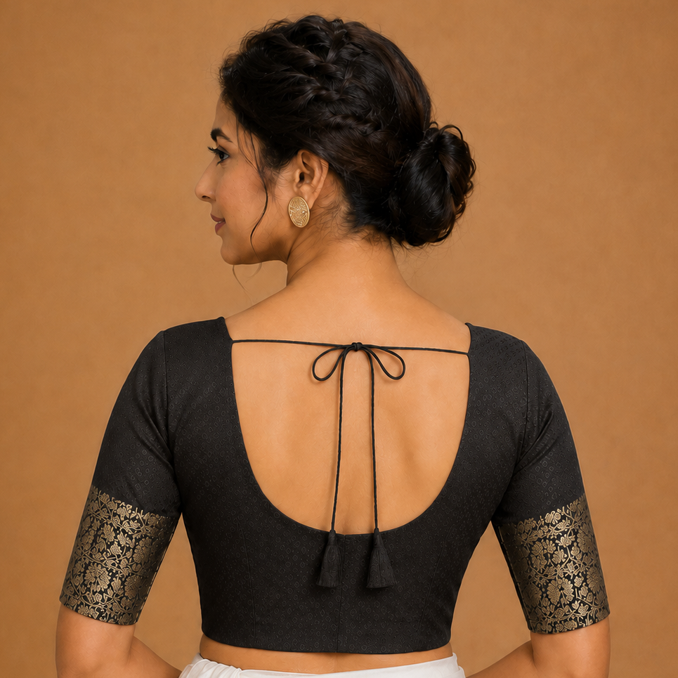 Readymade Black Brocade Blouse with Golden Kanjivaram Border