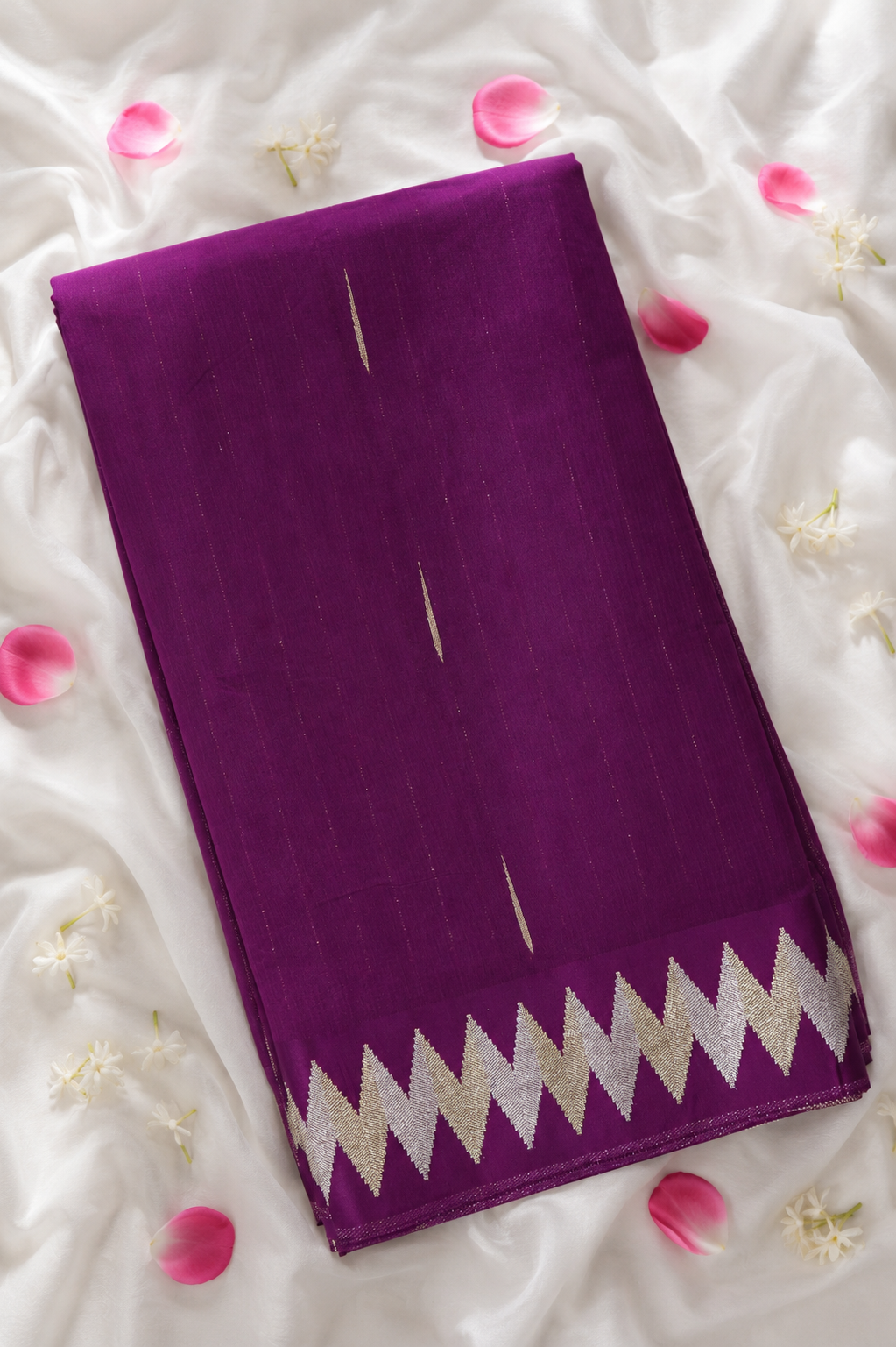 Berry Purple Mul Cotton Banarasi Saree with Gold and Silver Weave