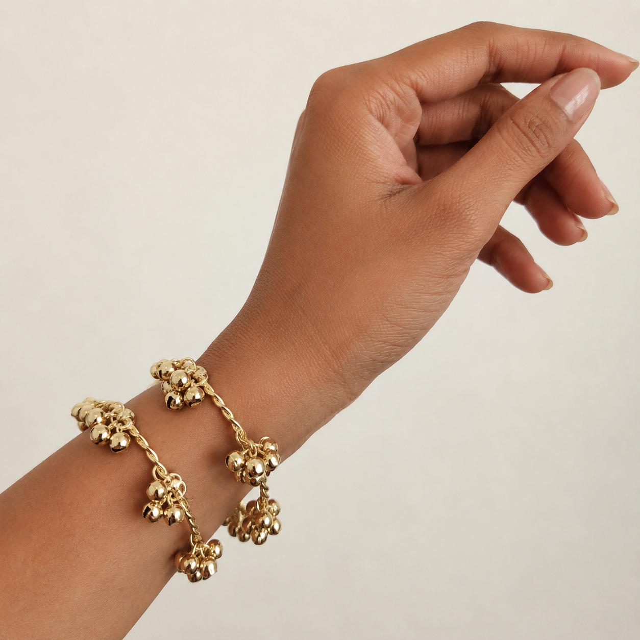 Pair of Adjustable Twisted Golden Ghungroo Charm Bangles