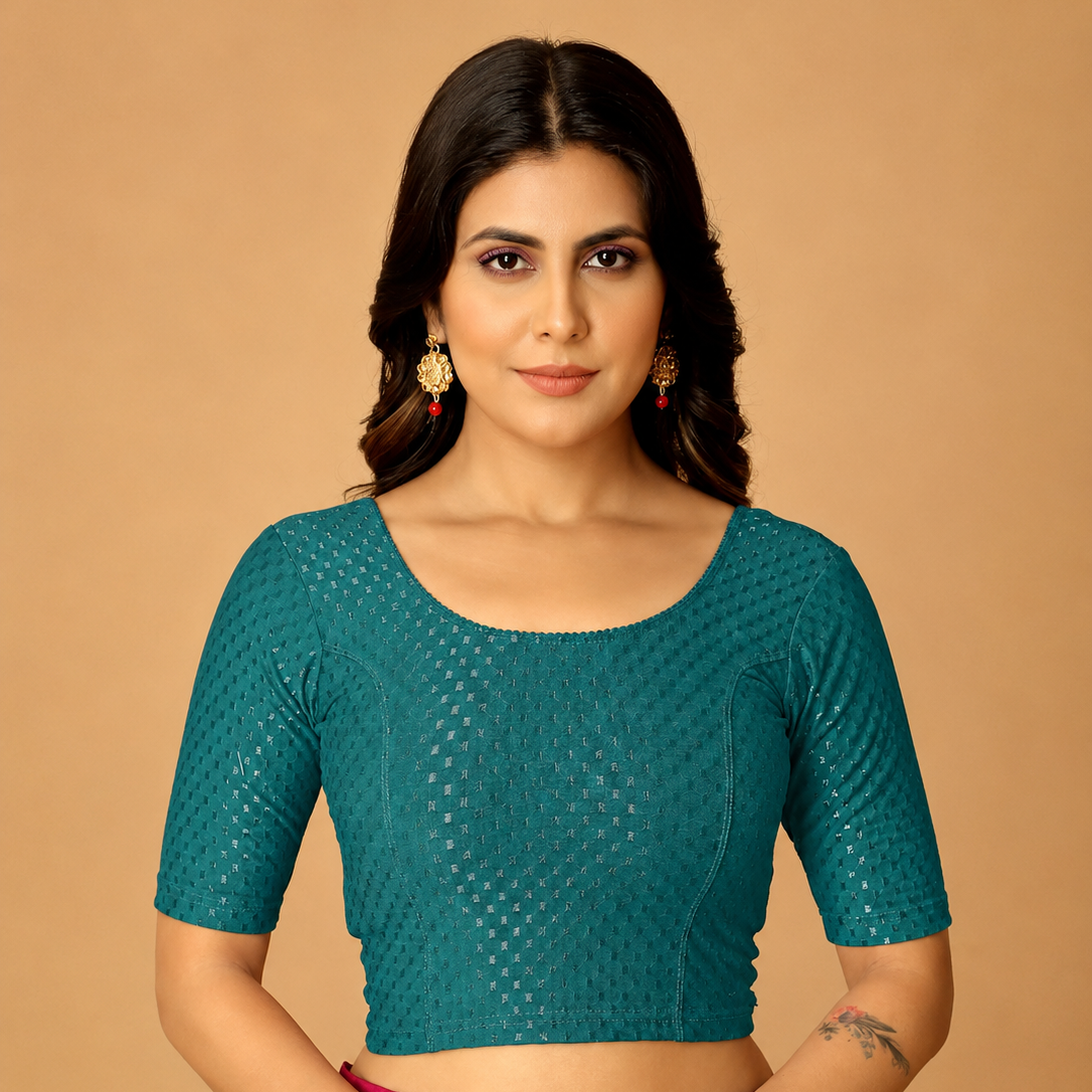Teal - Stretchable Elbow Sleeve Saree Blouse