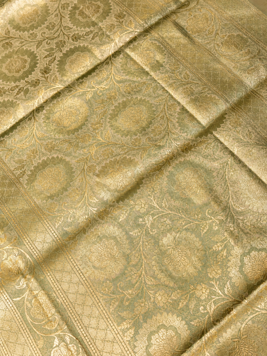 Rich Pastel Green Banarasi Silk Saree with Gold Zari Weaving