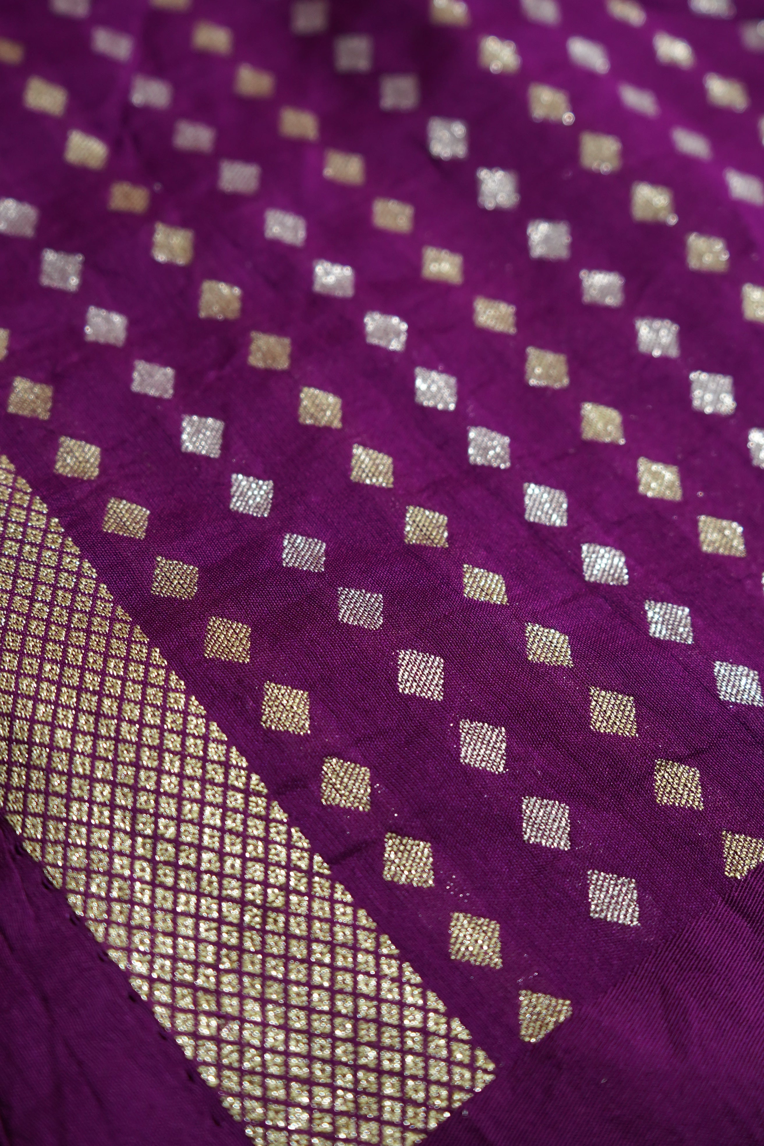 Berry Purple Mul Cotton Banarasi Saree with Gold and Silver Weave