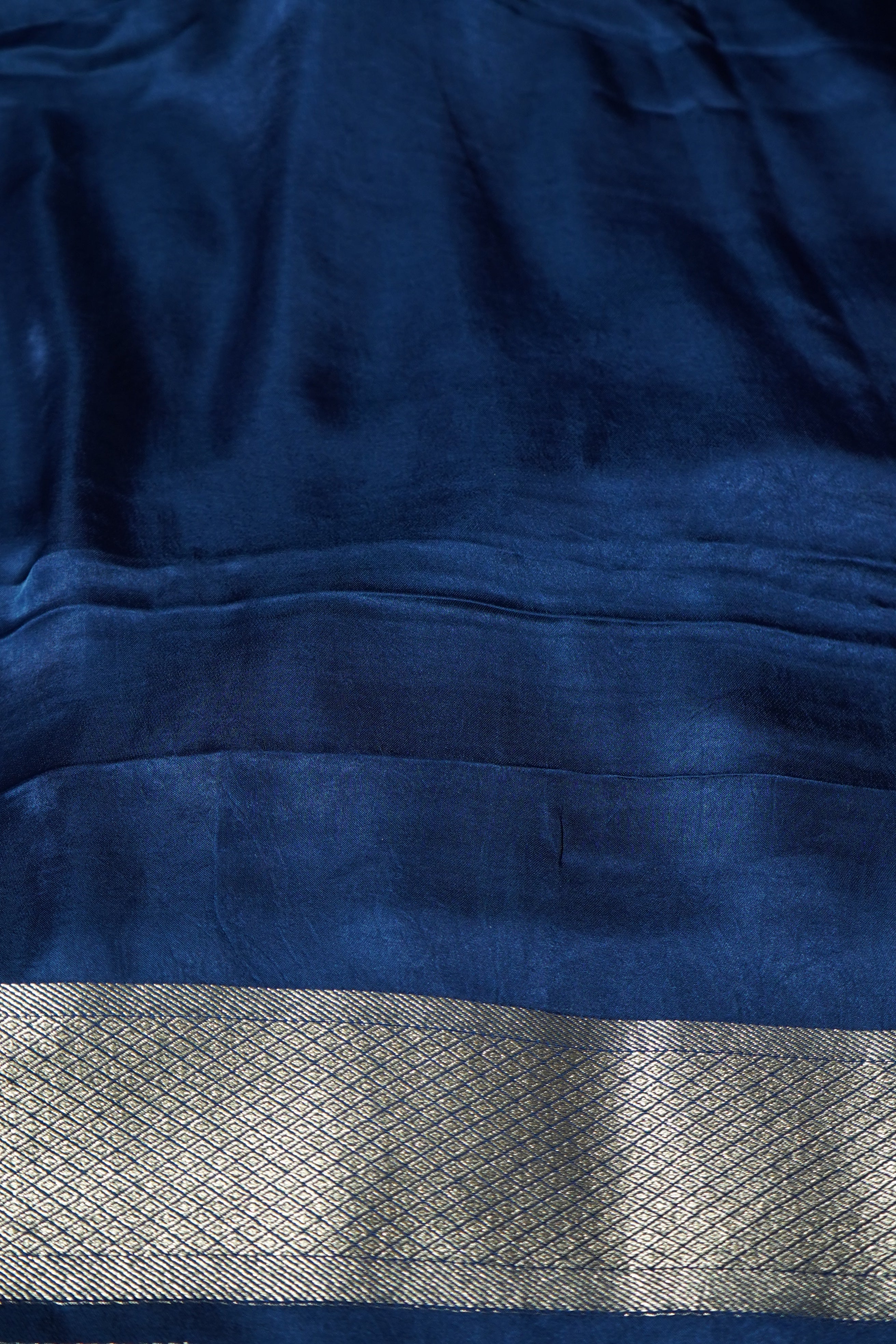 Electric Blue Mashru Silk Saree with Champagne Border