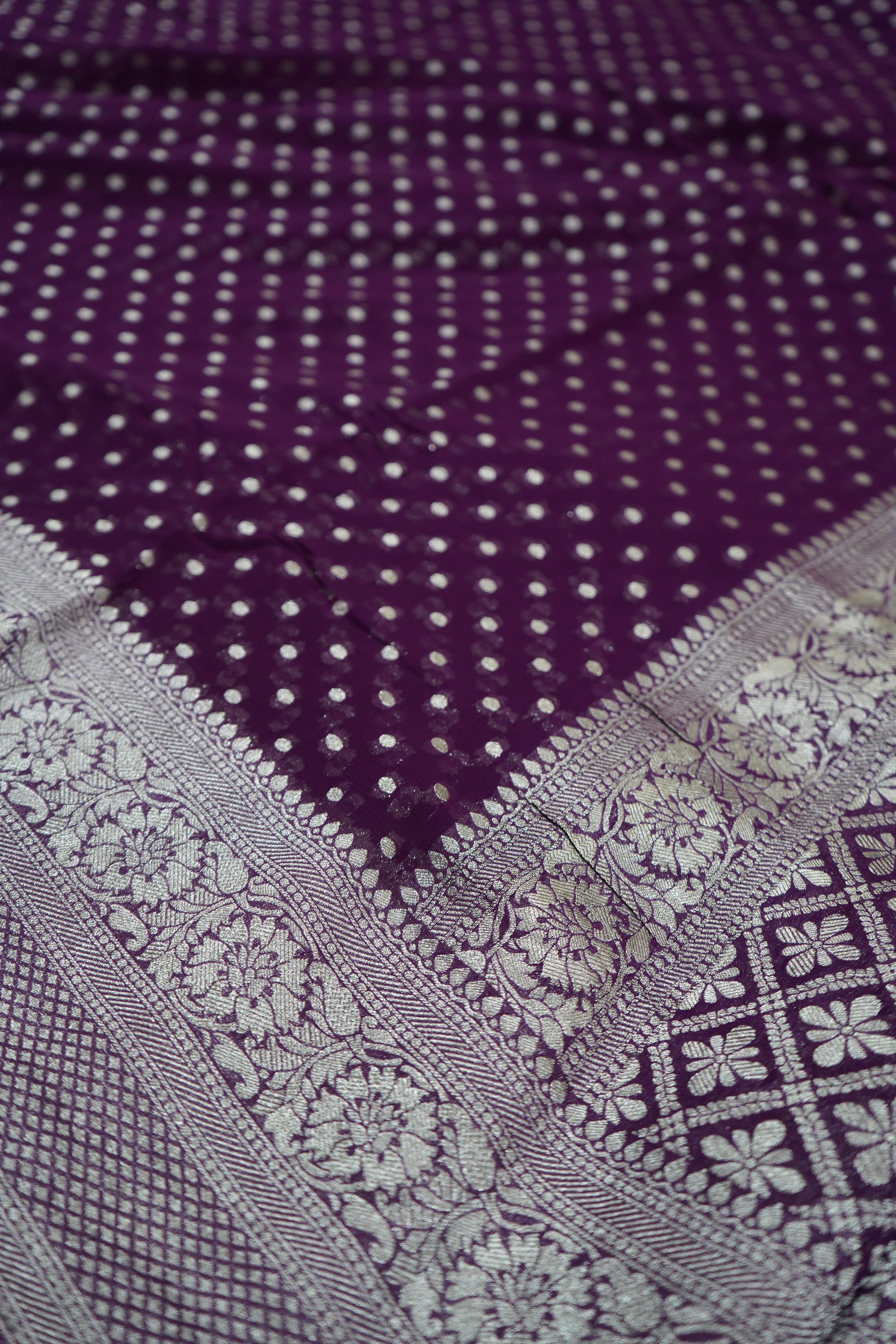 Purple Khaddi Georgette Pure Banarasi Saree with Champagne Zari Border