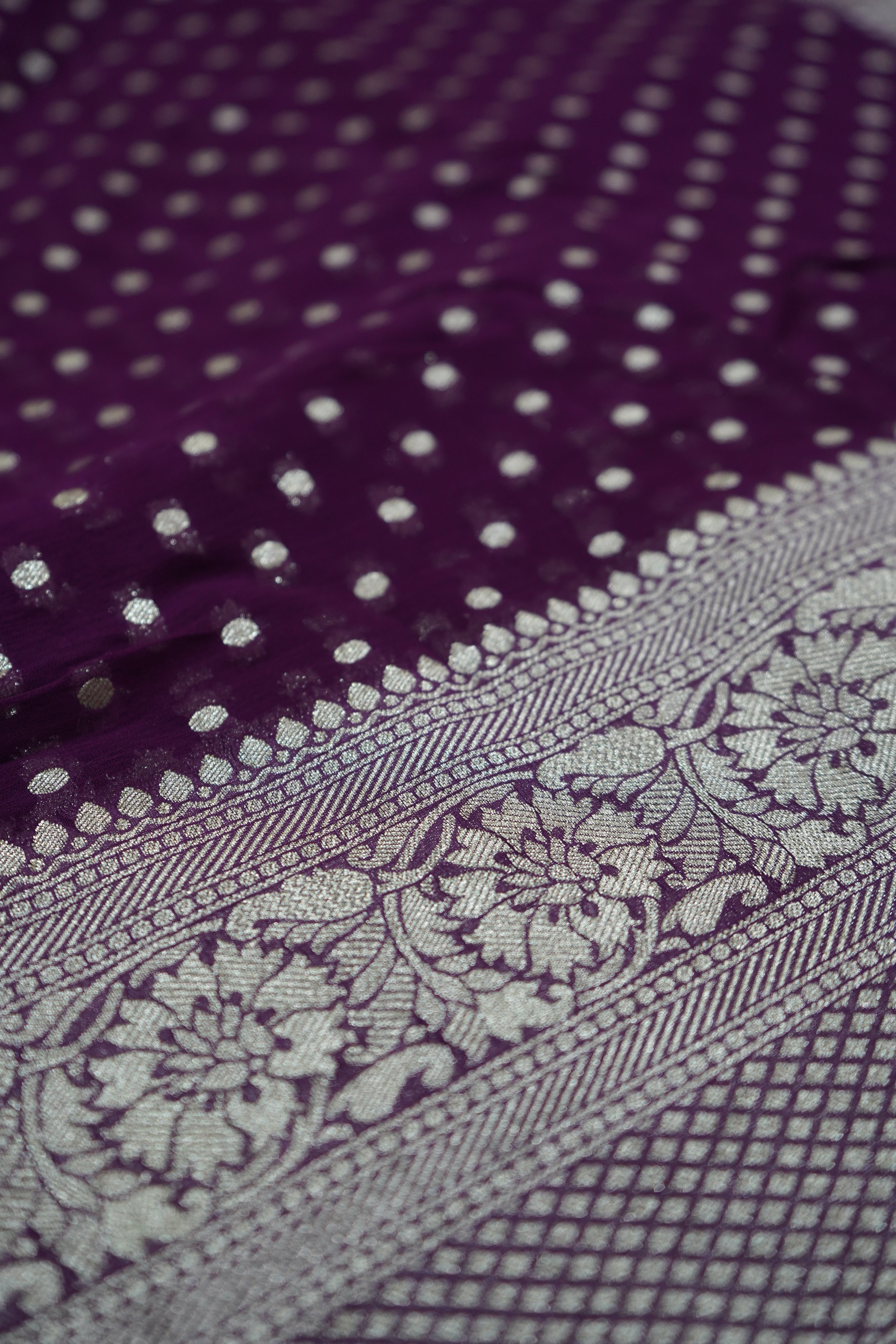 Purple Khaddi Georgette Pure Banarasi Saree with Champagne Zari Border