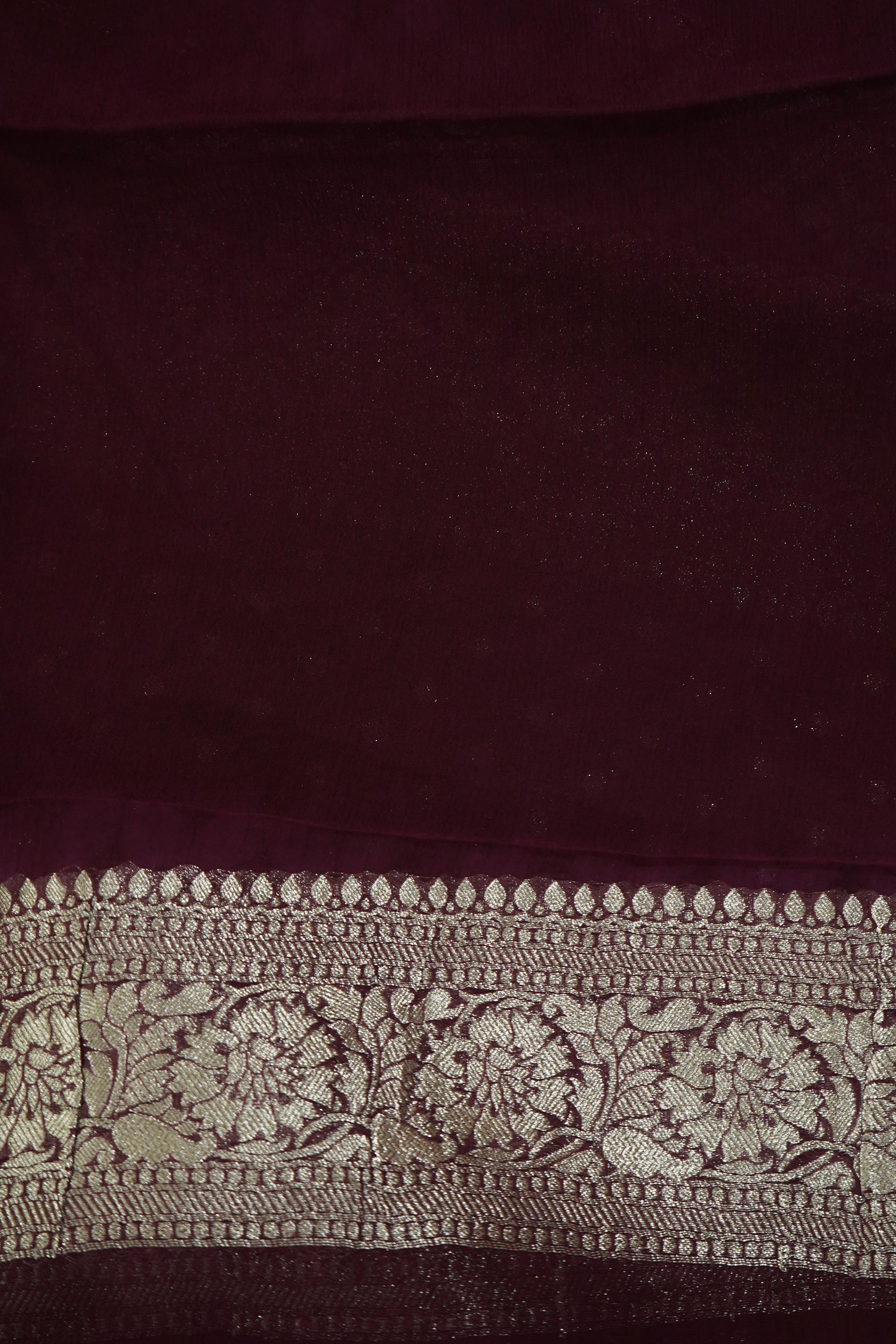 Dark Wine Purple Khaddi Georgette Pure Banarasi Saree with Champagne Zari Border