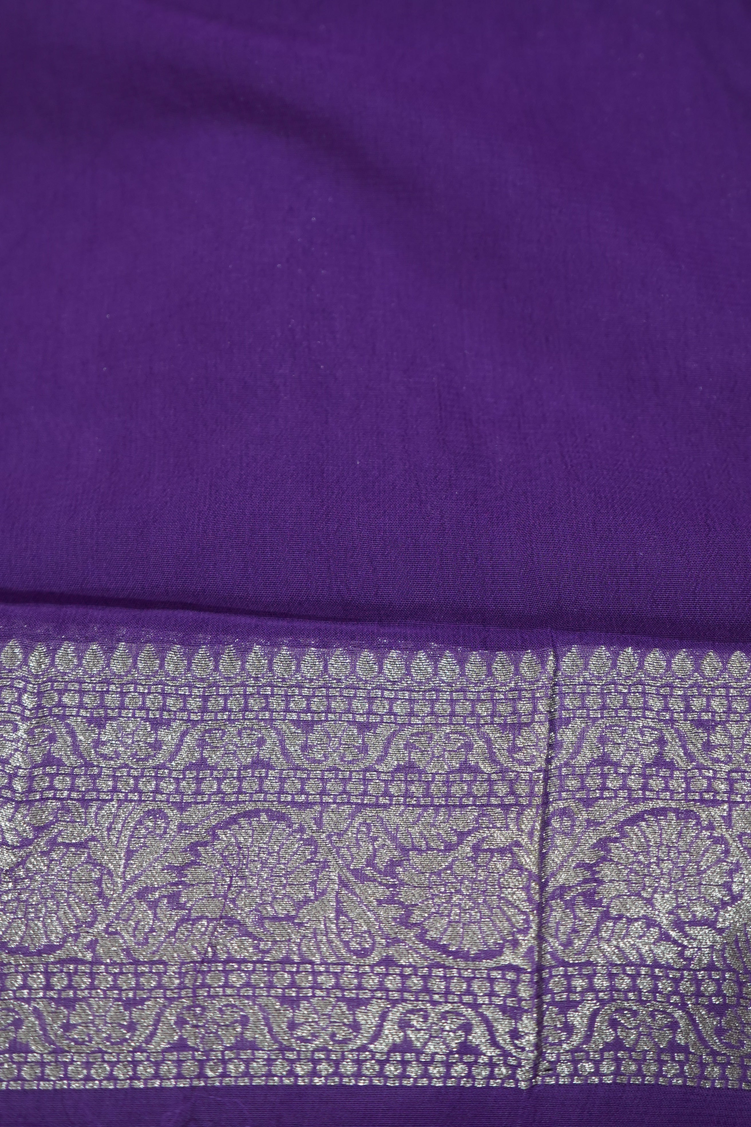 Deep Violet Purple Khaddi Georgette Pure Banarasi Saree with Champagne Zari Border