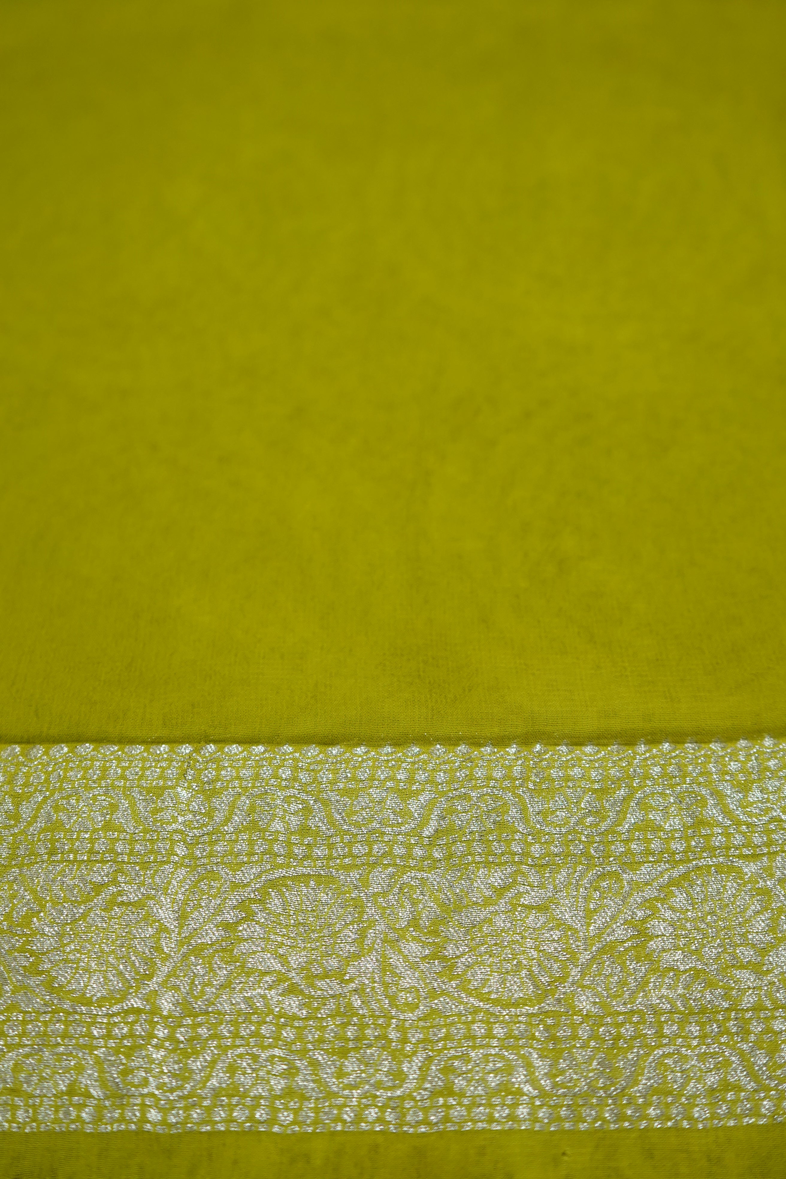Emerald Green Khaddi Georgette Pure Banarasi Saree with Contrast Lime Yellow Border