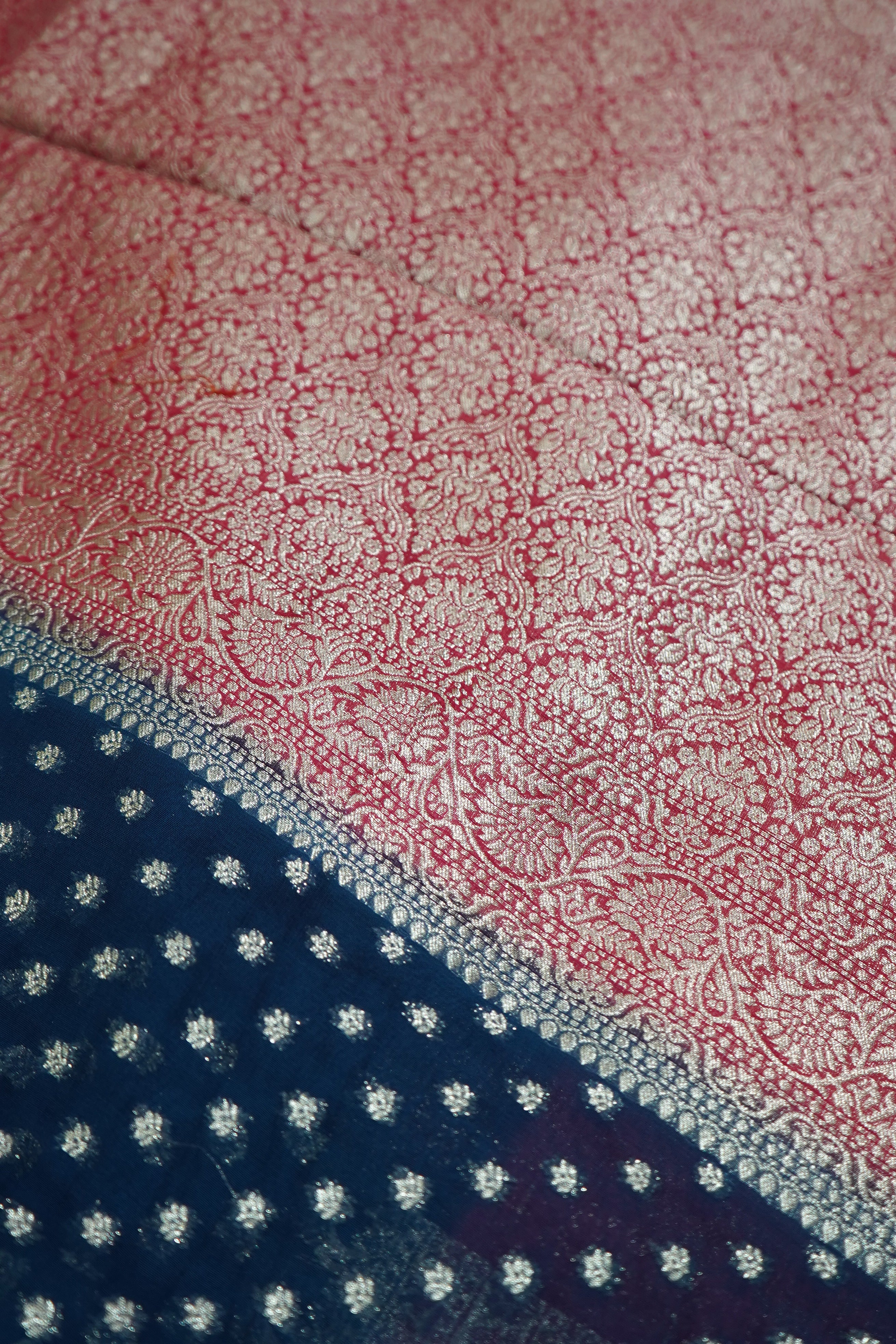 Midnight Navy Blue Khaddi Georgette Pure Banarasi Saree with Contrast Rose Red Border