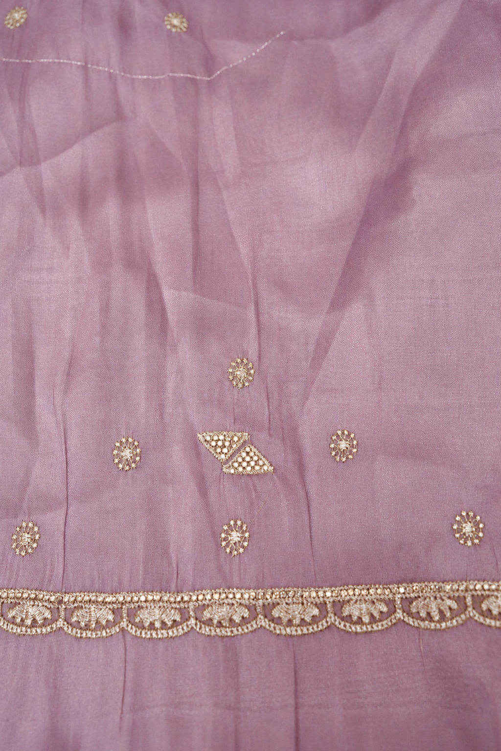 Rhinestone Border Designer Tissue Saree in Lilac