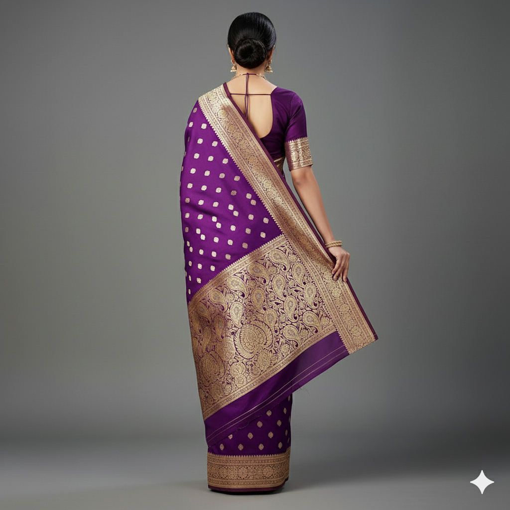 Royal Purple Banarasi Silk Saree with Golden Zari Weave