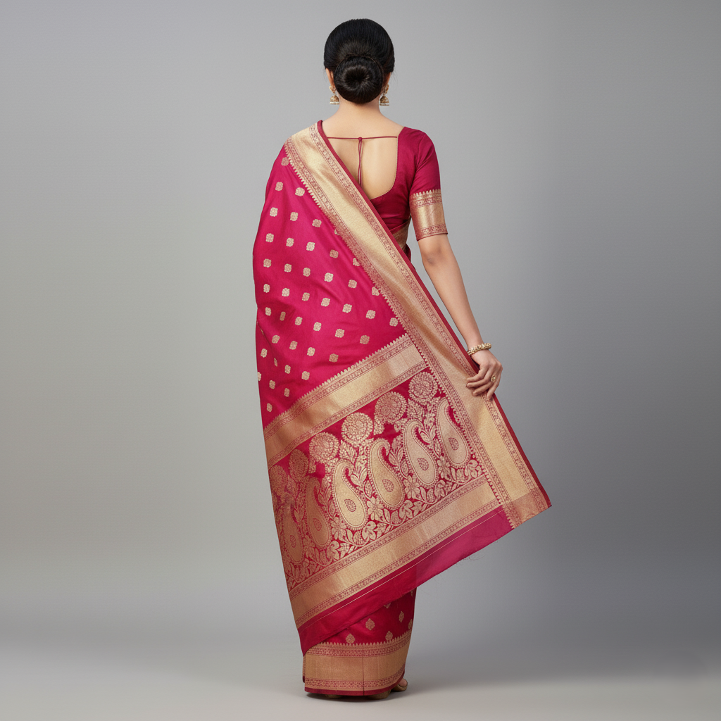 Royal Magenta-Red Banarasi Silk Saree with Golden Zari Weave