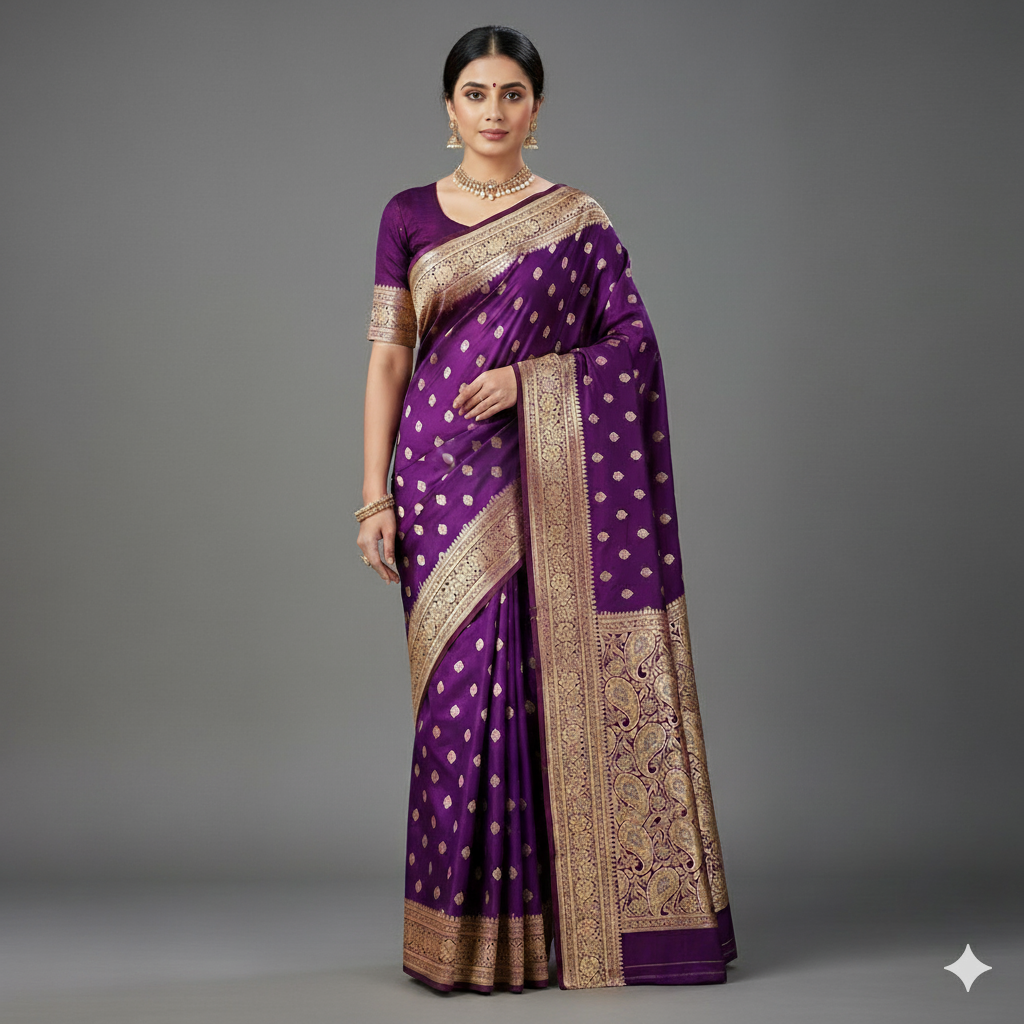 Royal Purple Banarasi Silk Saree with Golden Zari Weave