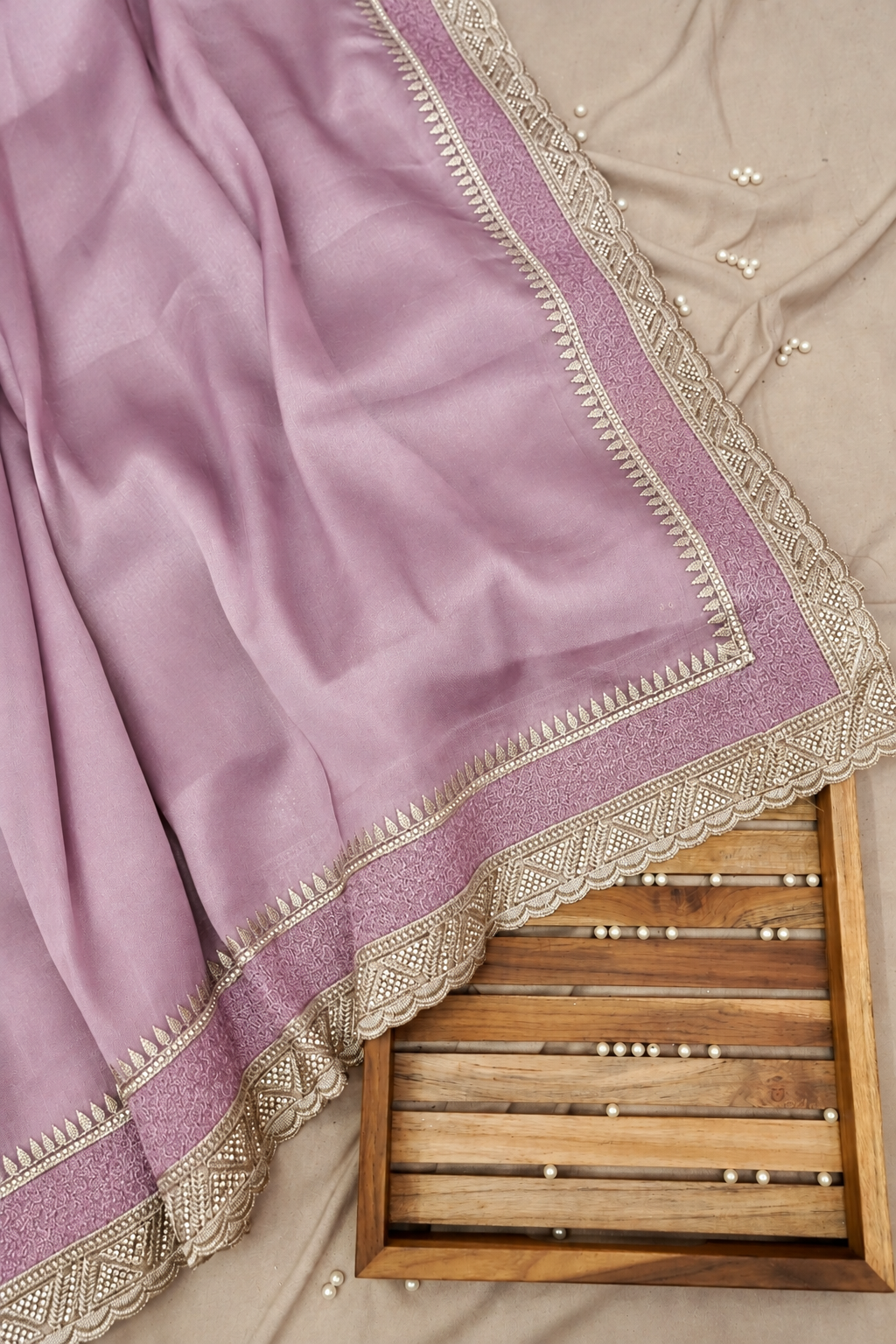 Rhinestone Border Designer Tissue Saree in Lilac