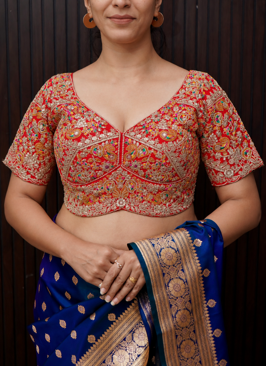 Red Heavy Embroidered Designer Work Blouse