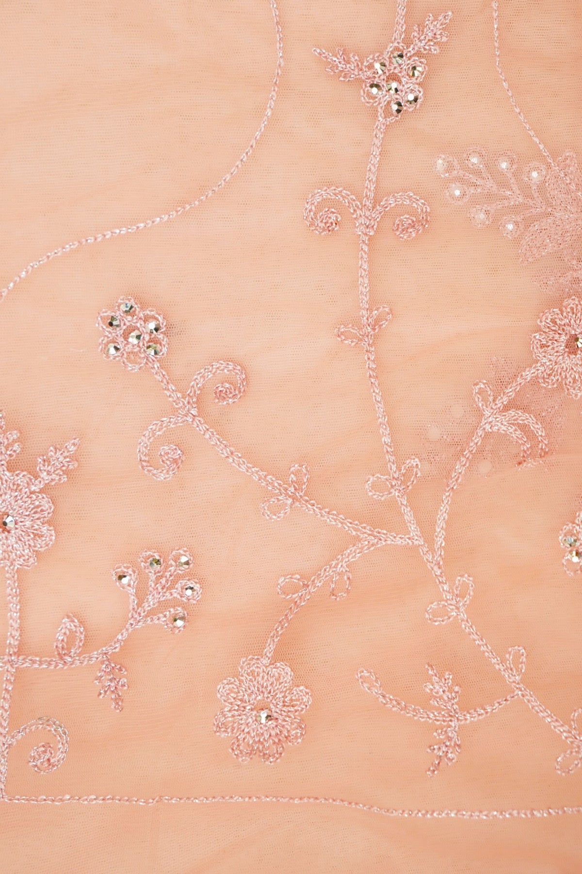 Dusty Rose Sequined Floral Embroidered Designer Net Saree with Readymade Blouse