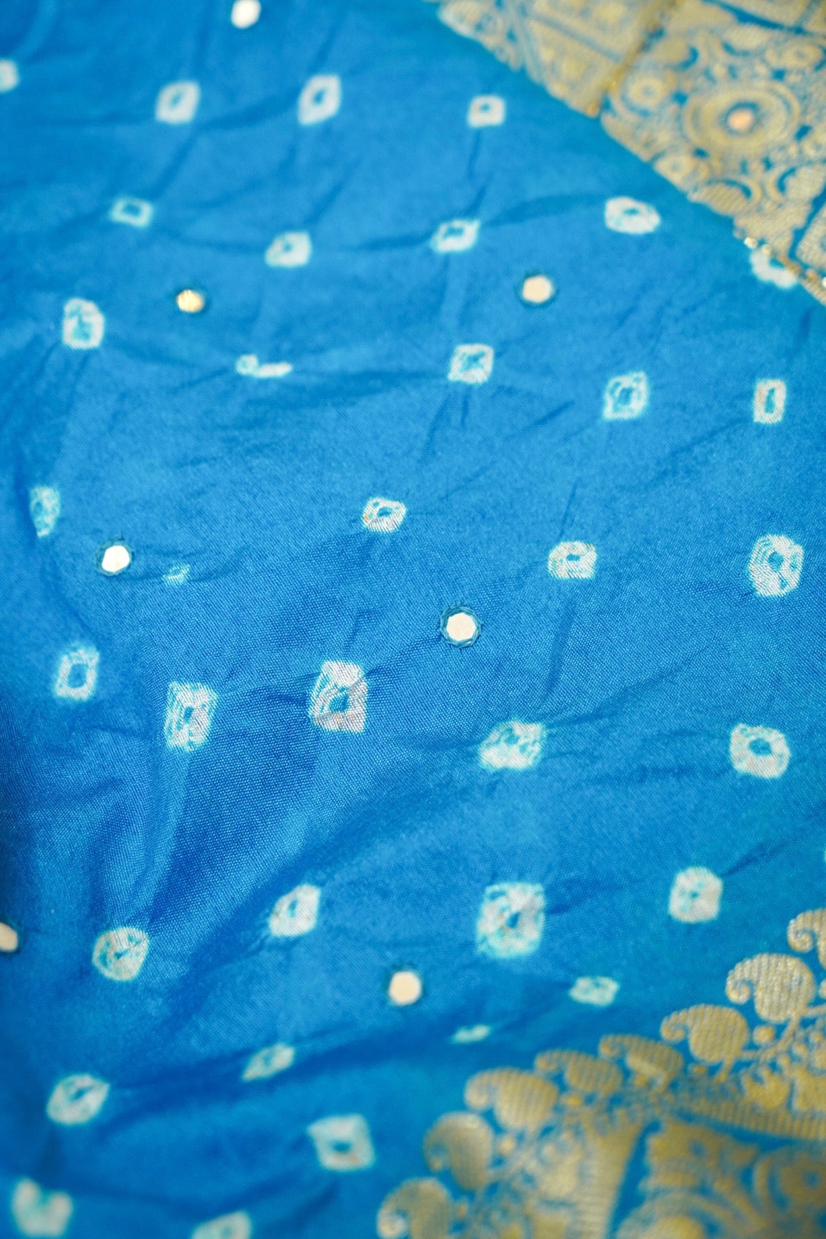 Azure Blue Bandhani Banarasi Dupion Silk Saree with Fringe Border