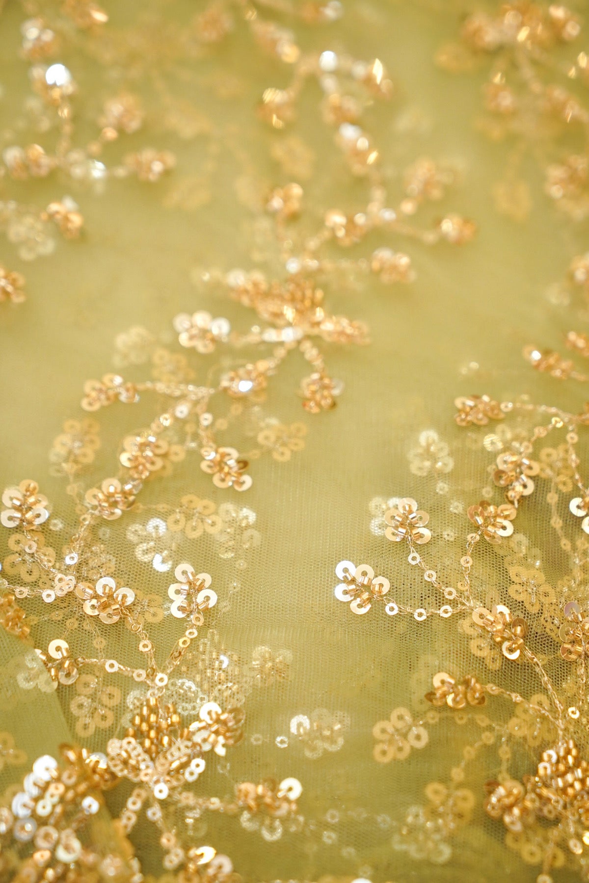 Pistachio Bloom Sequined Floral Vine Designer Net Saree