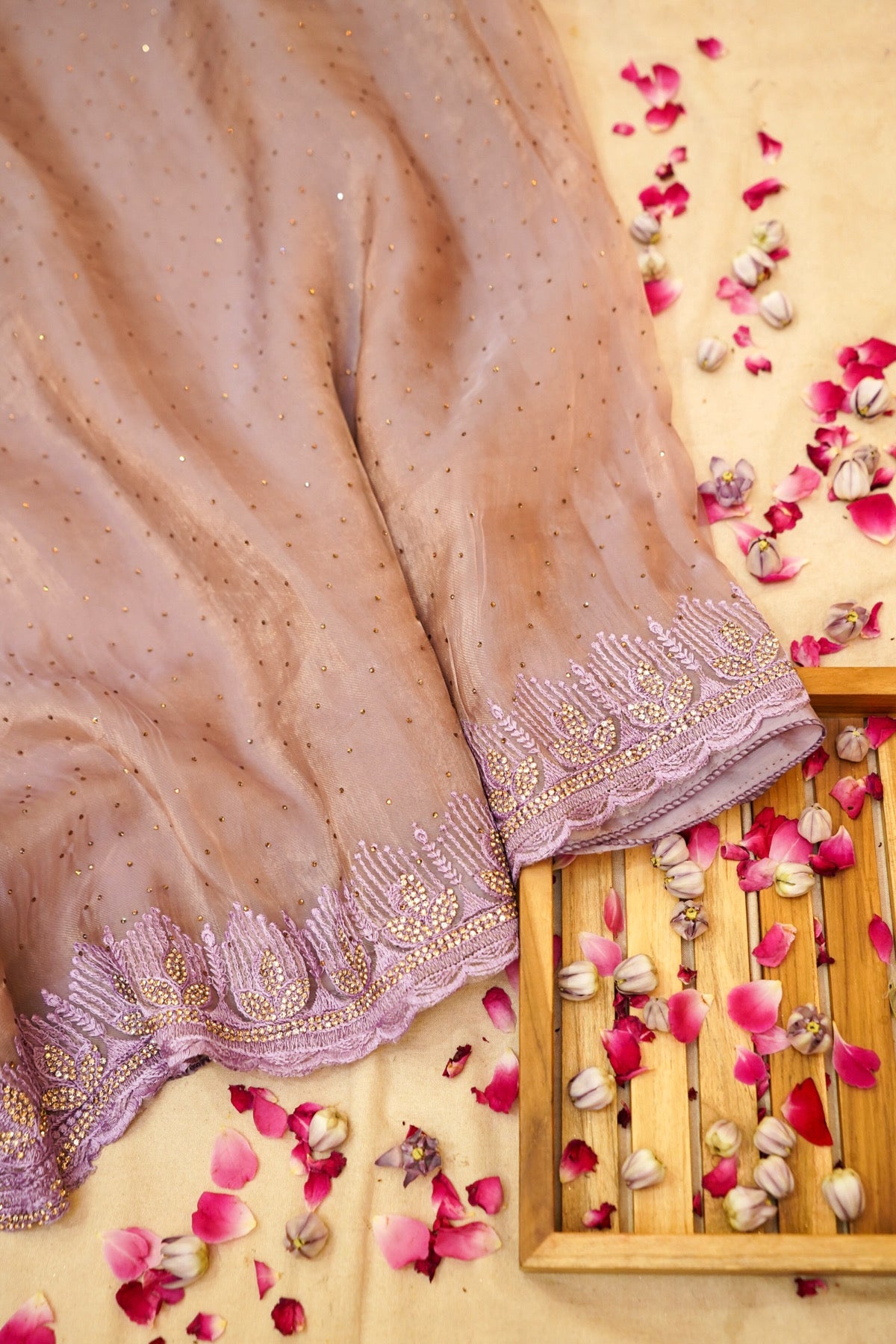 Blush Mauve Lotus Bloom Designer Saree