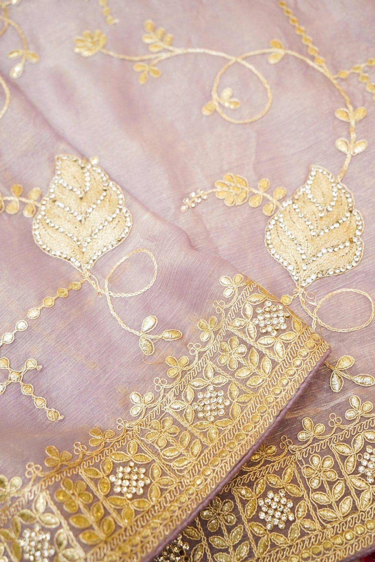 Lavender Golden Leaf Embroidered Designer Saree