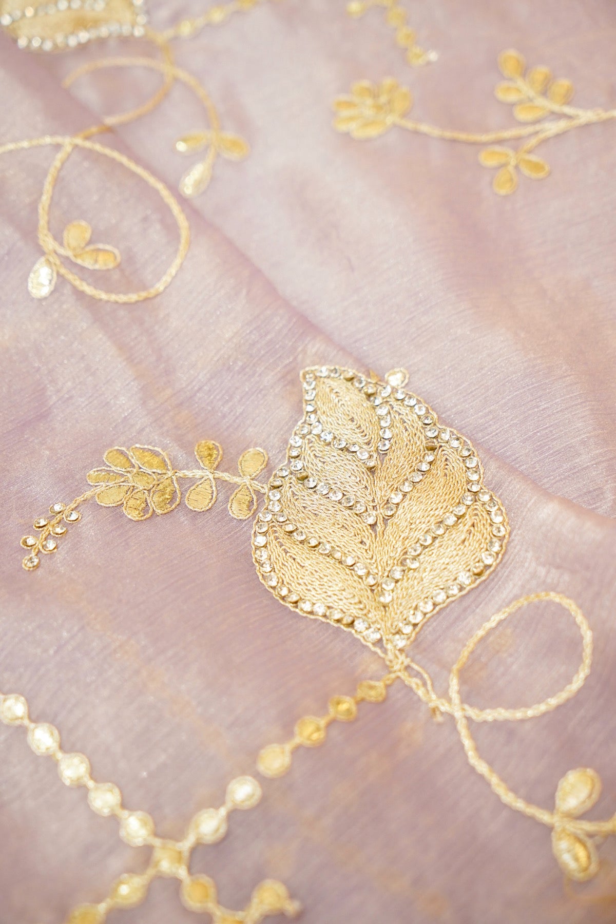 Lavender Golden Leaf Embroidered Designer Saree