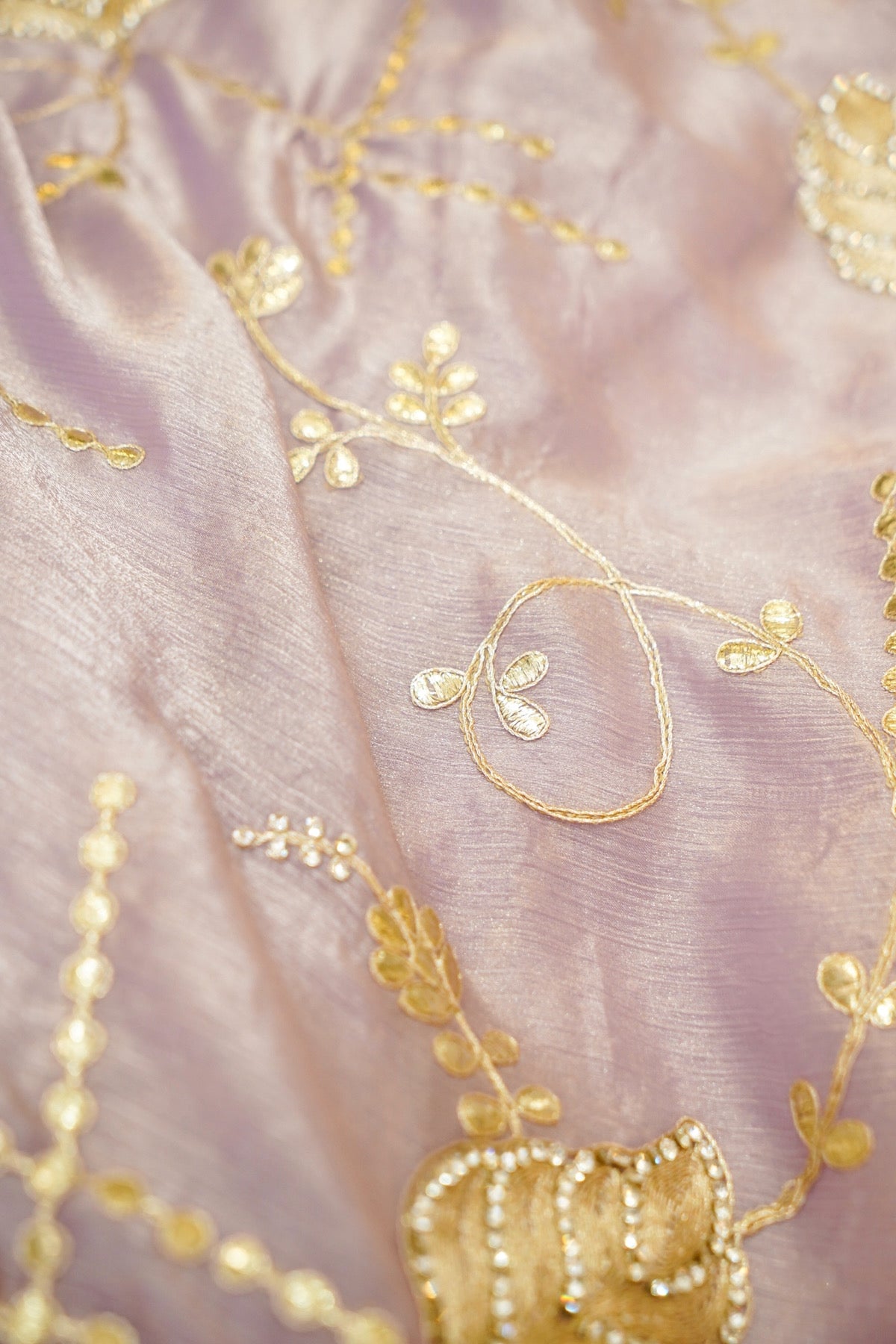 Lavender Golden Leaf Embroidered Designer Saree