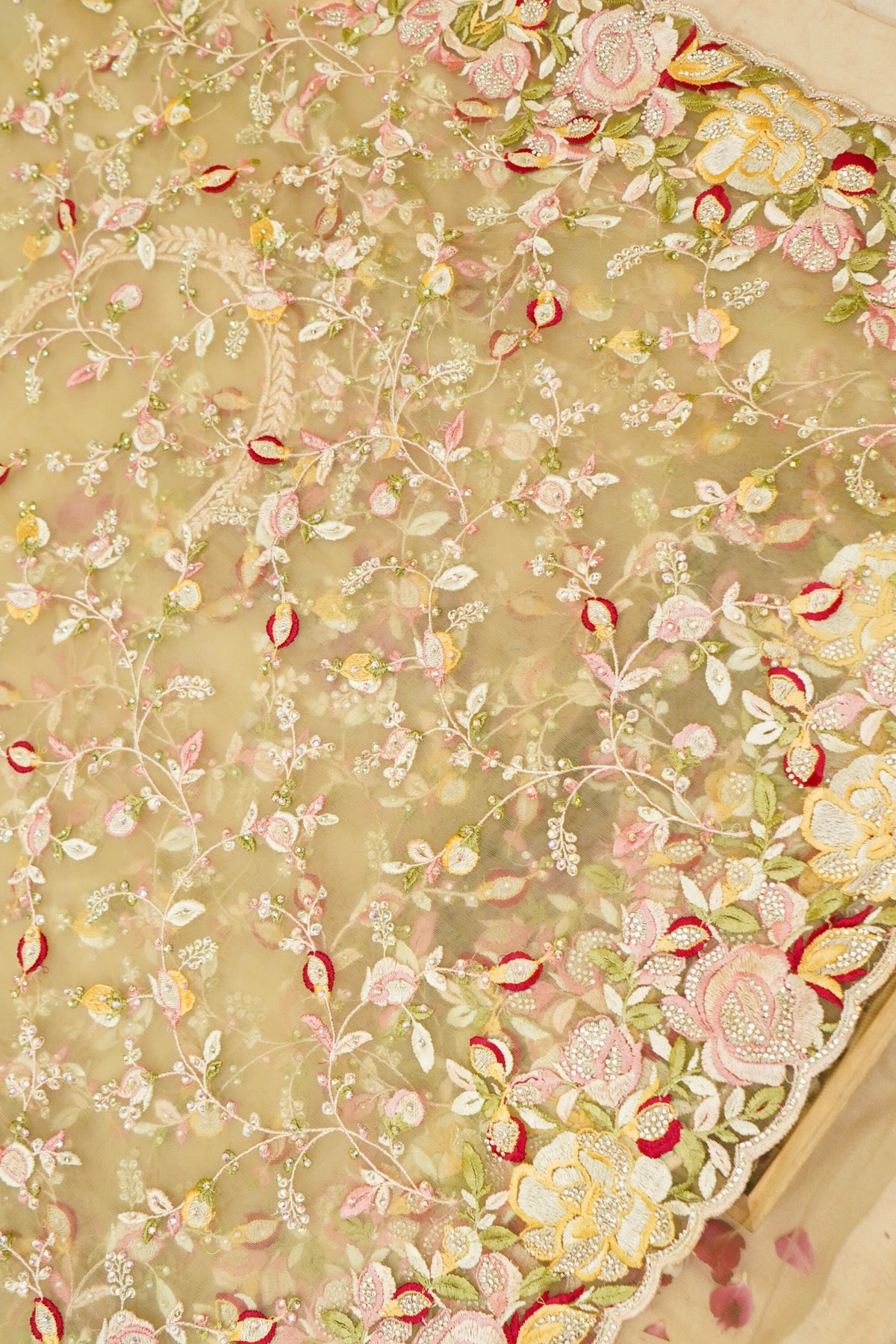 Pistachio Green Floral Garden Embroidered Net Saree