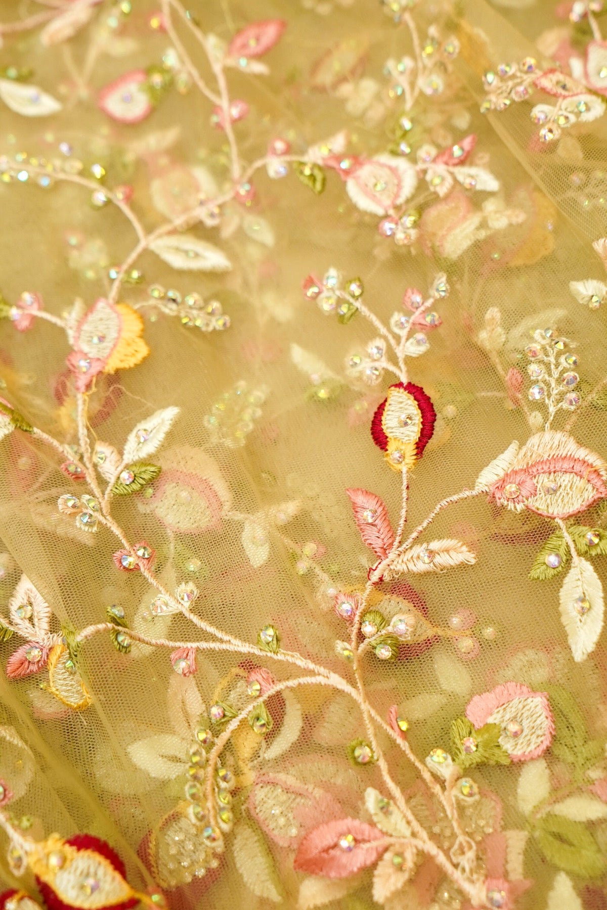Pistachio Green Floral Garden Embroidered Net Saree