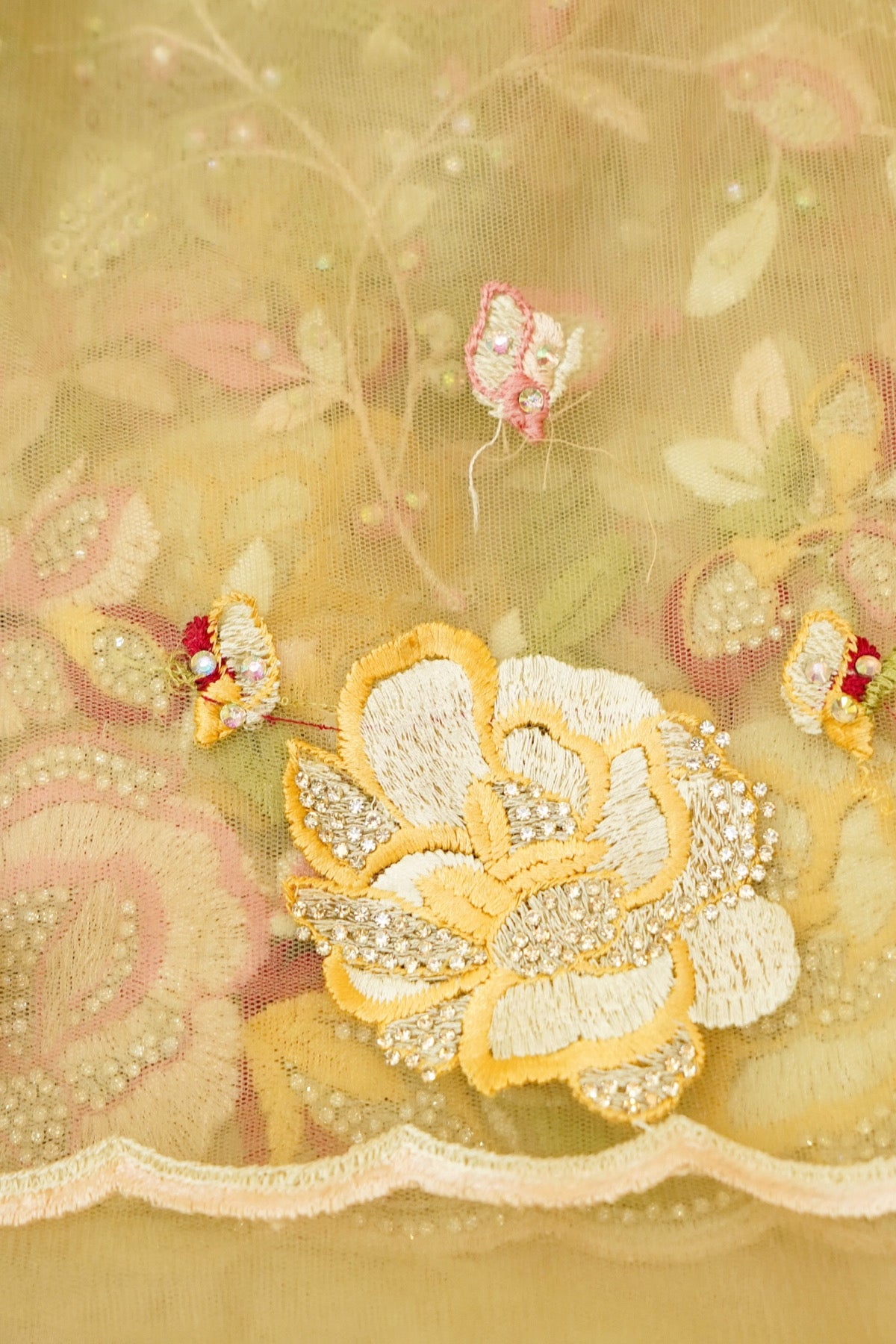 Pistachio Green Floral Garden Embroidered Net Saree