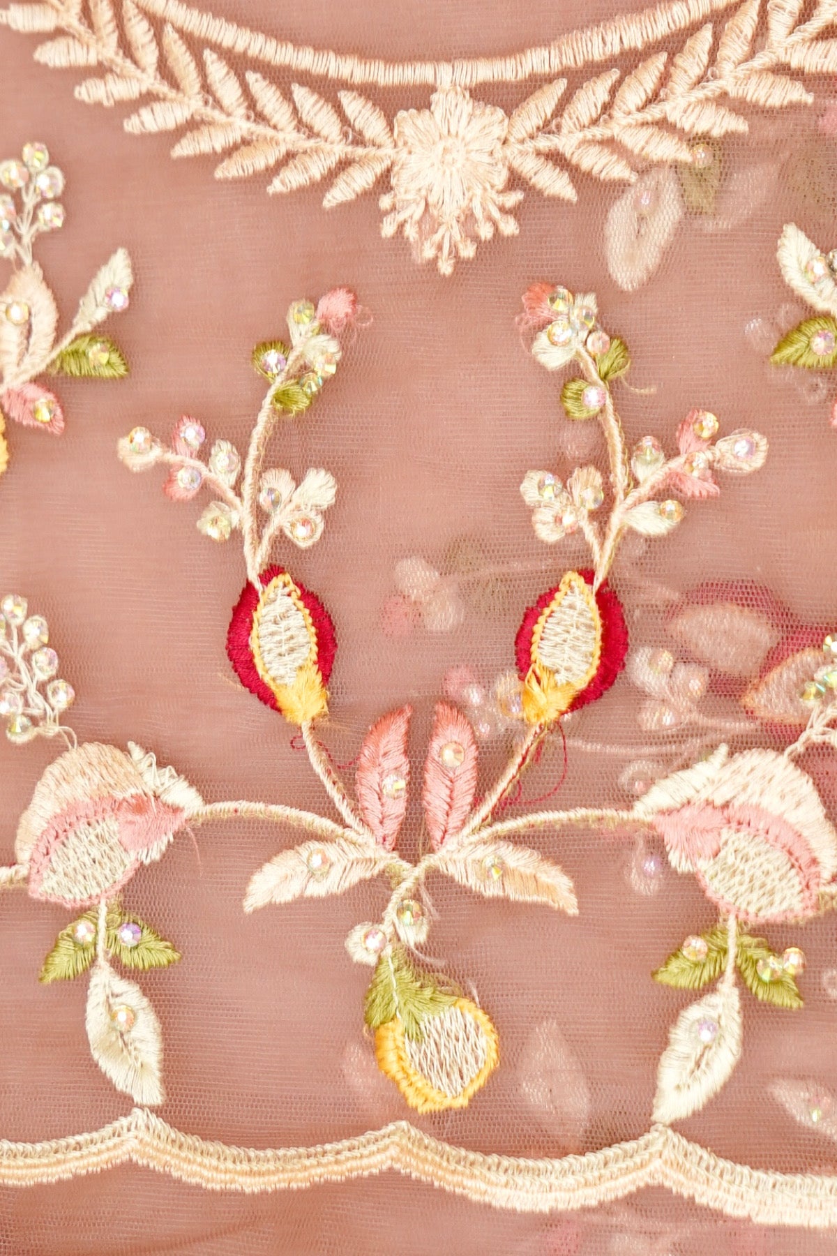 Rose Taupe Floral Garden Embroidered Net Saree