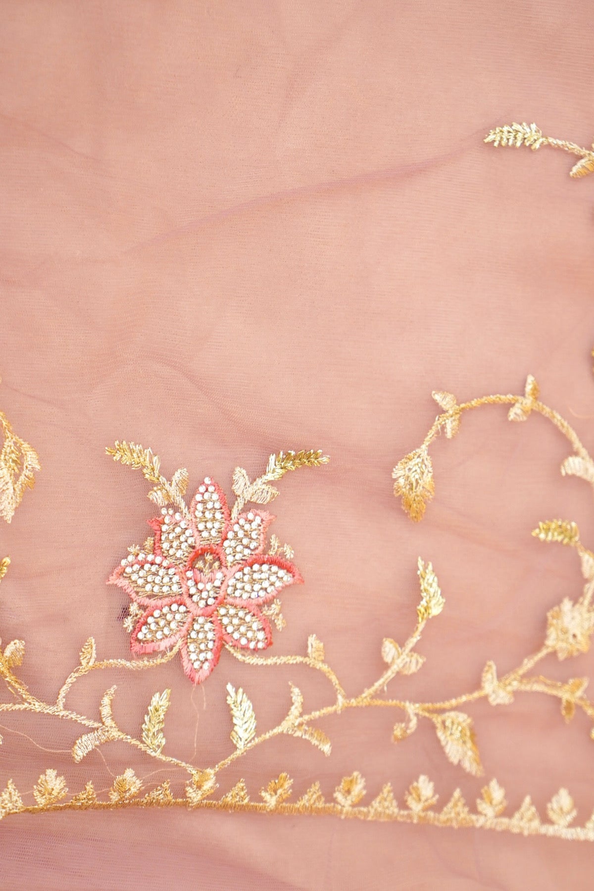 Rose Mauve Pearl Floral Embroidered Designer Net Saree