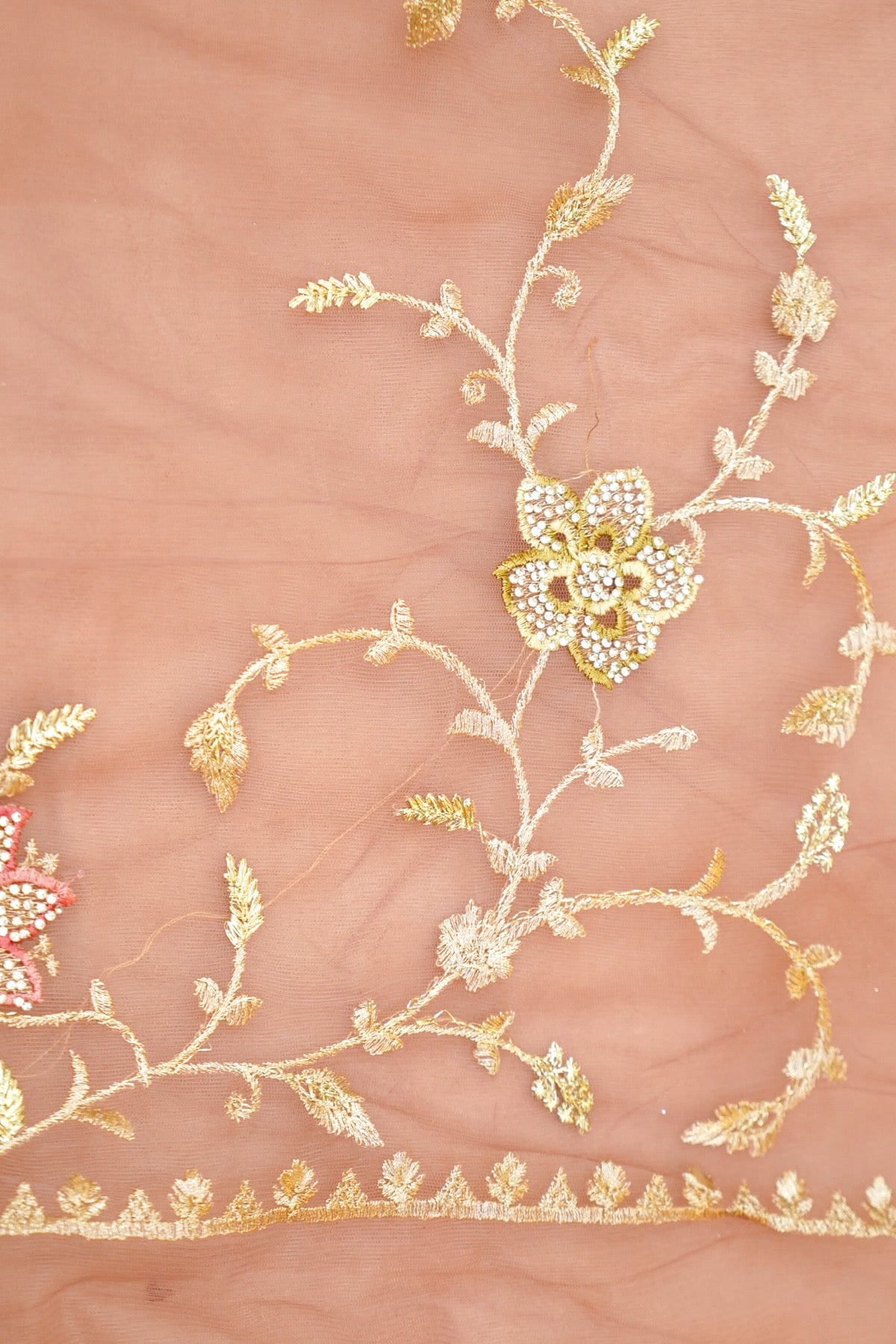 Dusty Mauve Pearl Floral Embroidered Designer Net Saree