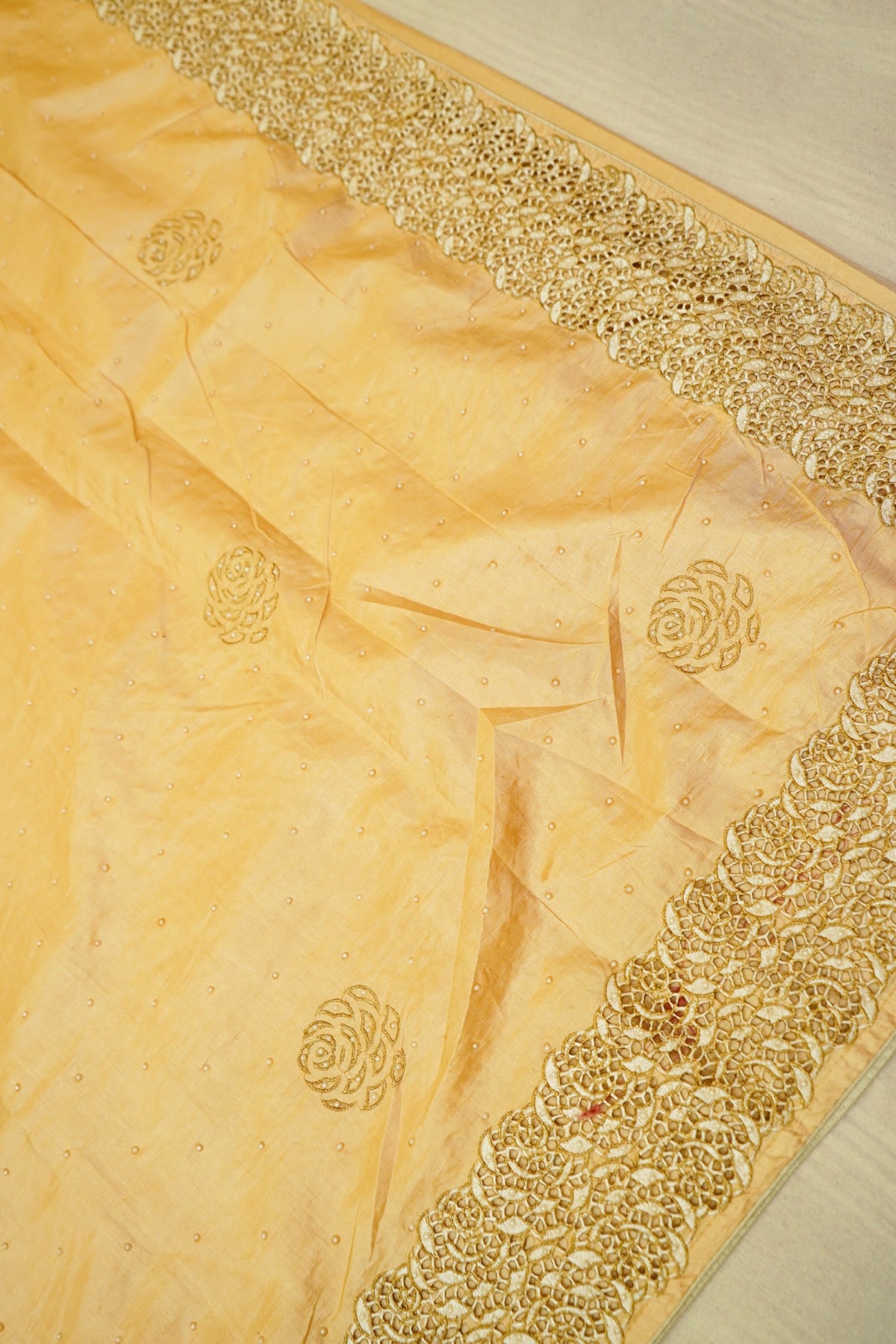 Cream Banarasi Cotton Saree with Embroidered Border