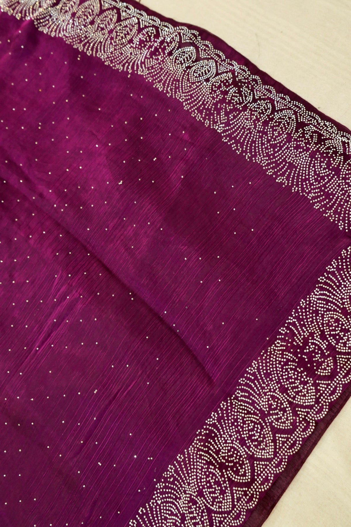 Magenta Stardust Rhinestone Border Designer Silk Saree